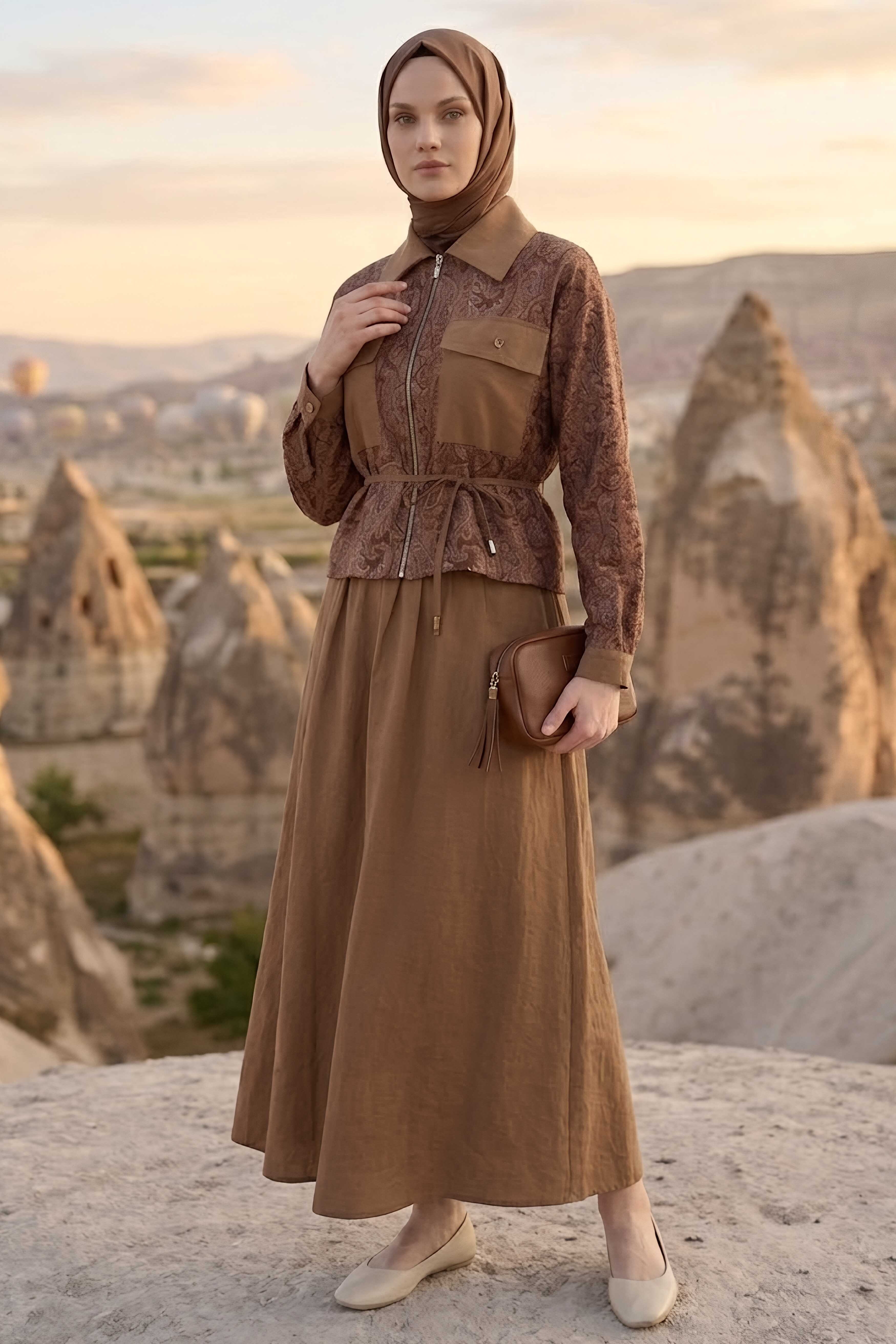 Desenli Etekli Takım Vizon - 28495-VIZON - 1