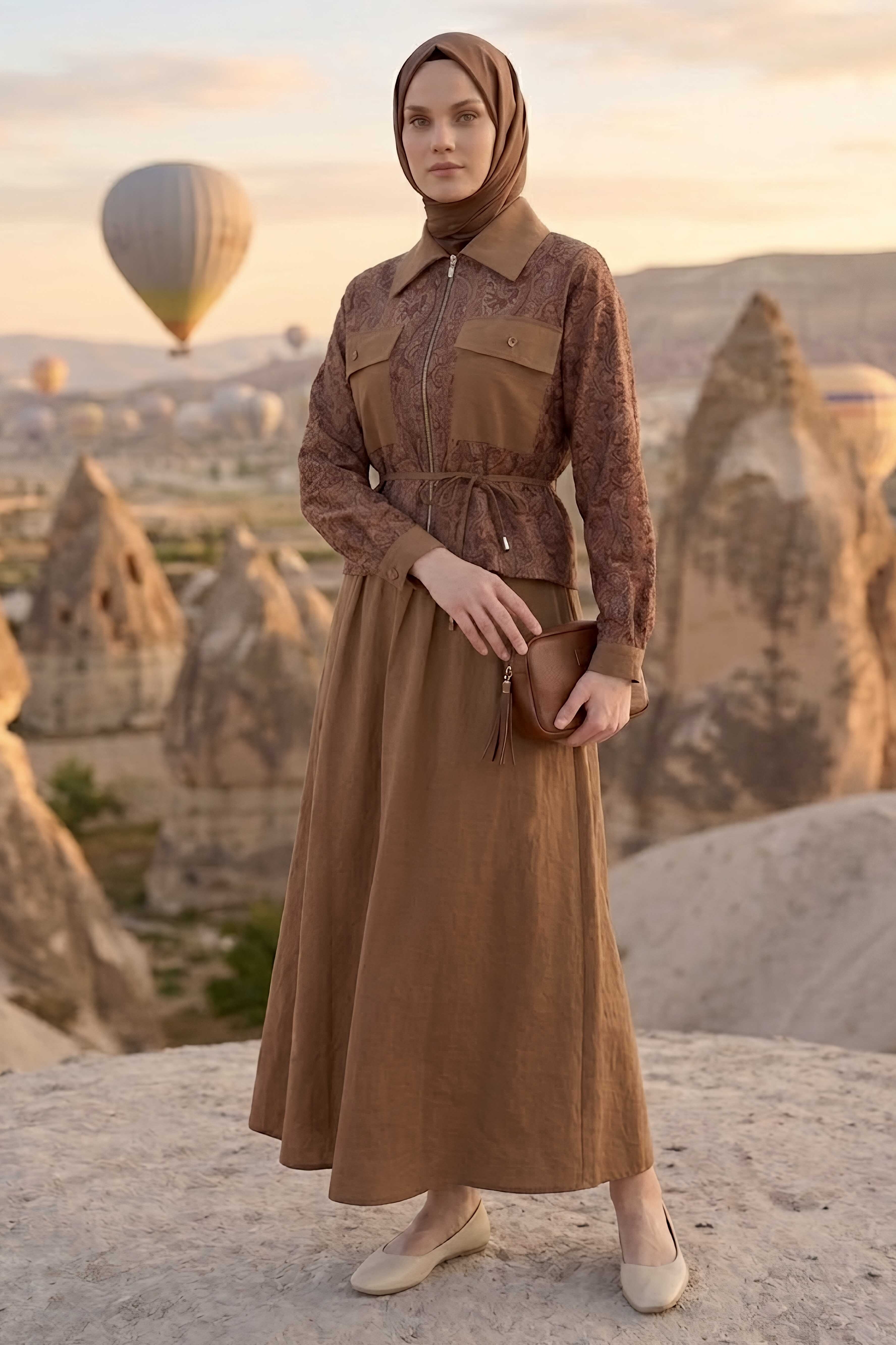 Desenli Etekli Takım Vizon - 28495-VIZON - 3