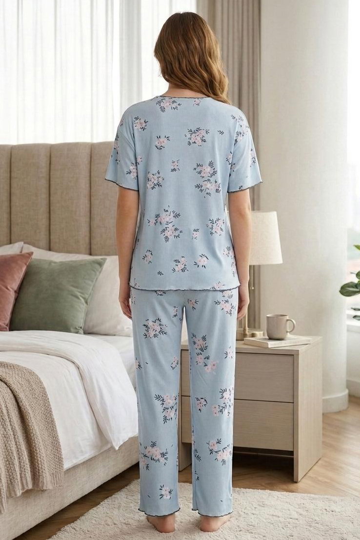 Desenli Fiyonklu Pijama Takımı Bebe Mavi - 28796-BEBE-MAVI - 2
