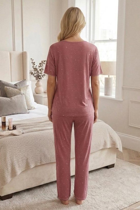 Desenli Fiyonklu Pijama Takımı Gul Kurusu - 28801-GUL-KURUSU - 2