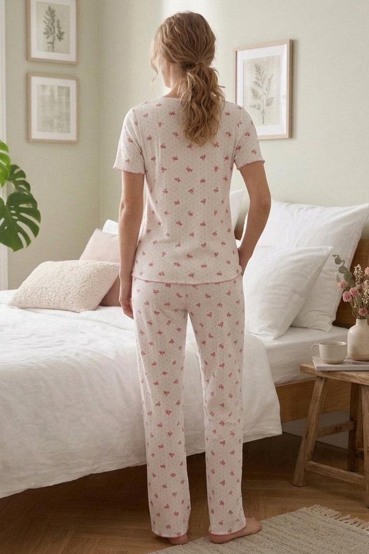 Desenli Fiyonklu Pijama Takımı Kirmizi - 28792-KIRMIZI - 3