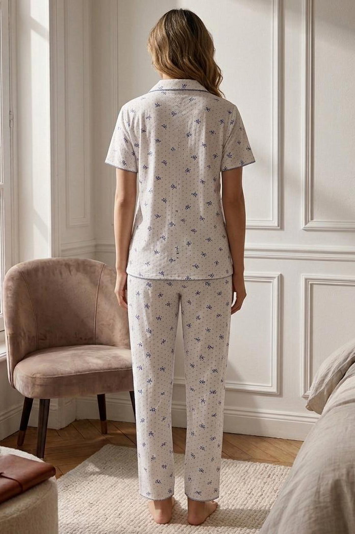 Desenli Fiyonklu Pijama Takımı Lacivert - 28792-LACIVERT - 1