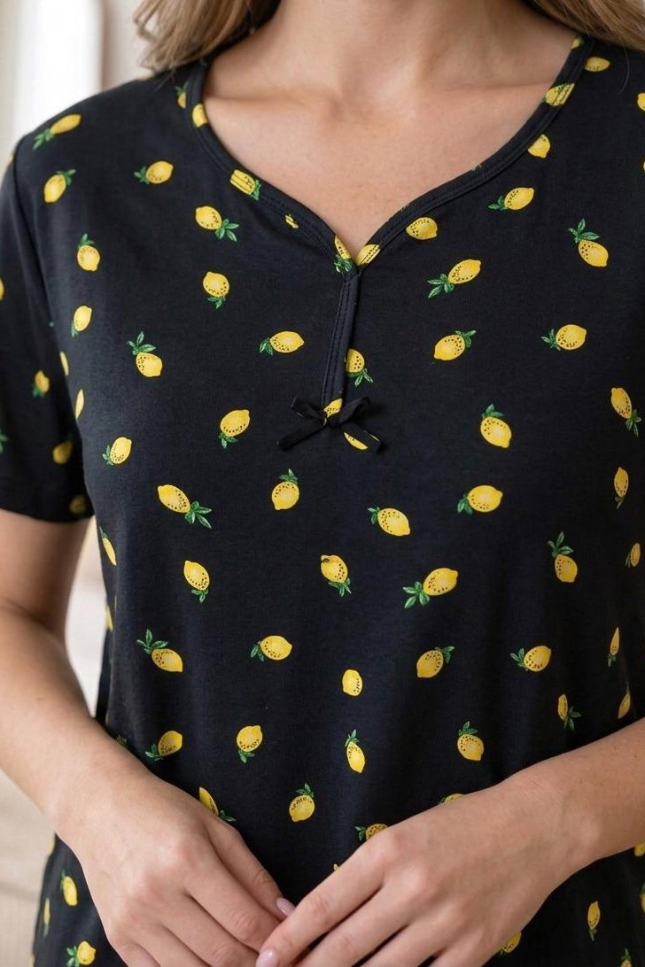 Desenli Fiyonklu Pijama Takımı Lacivert - 28803-LACIVERT - 2