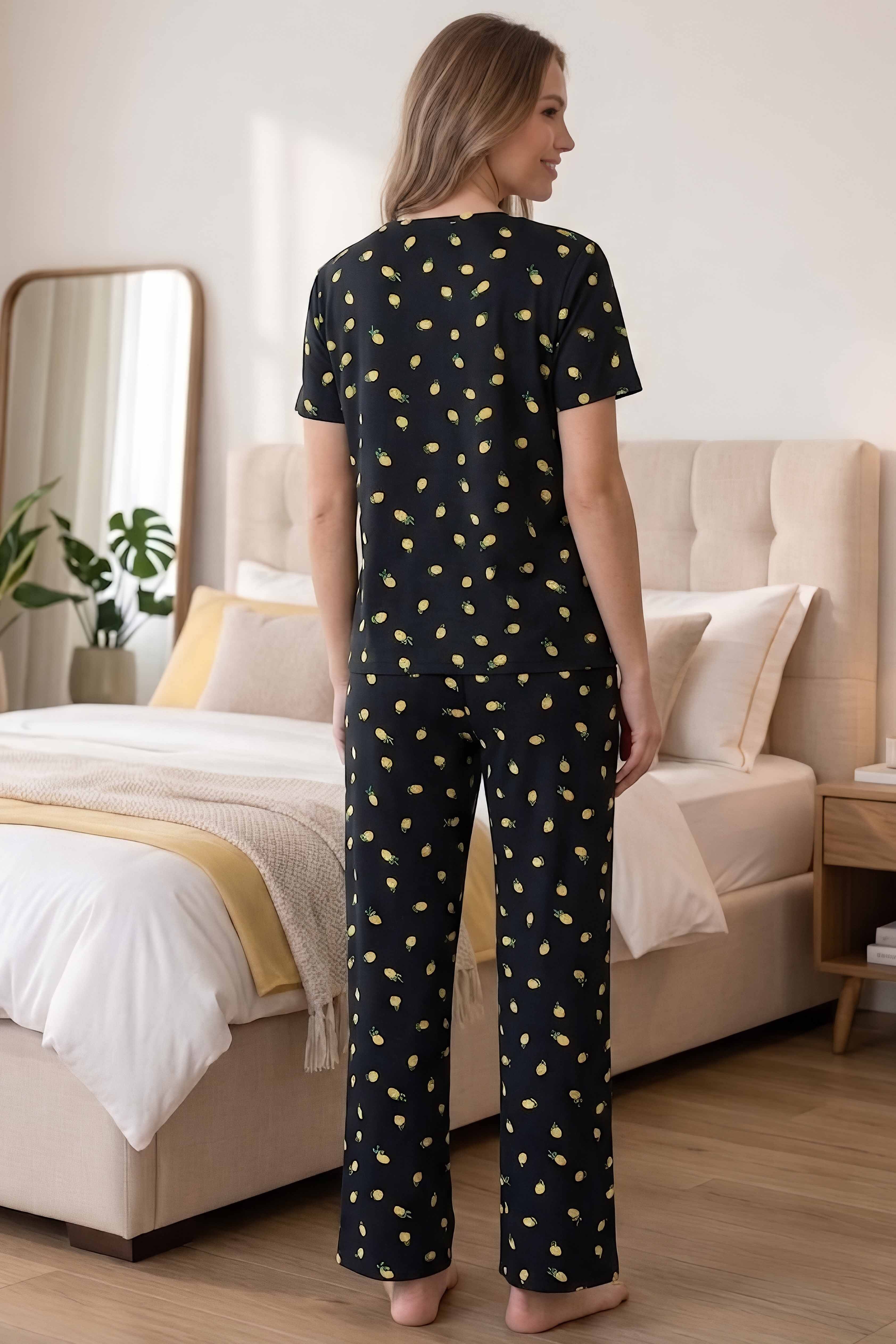 Desenli Fiyonklu Pijama Takımı Lacivert - 28803-LACIVERT - 3