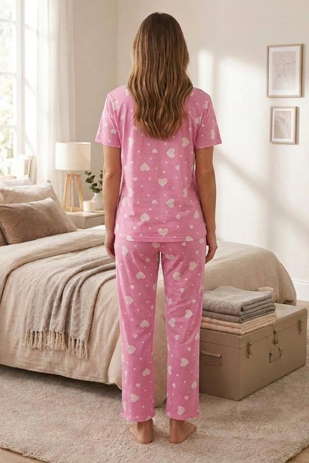 Desenli Fiyonklu Pijama Takımı Pembe - 28794-PEMBE - 1