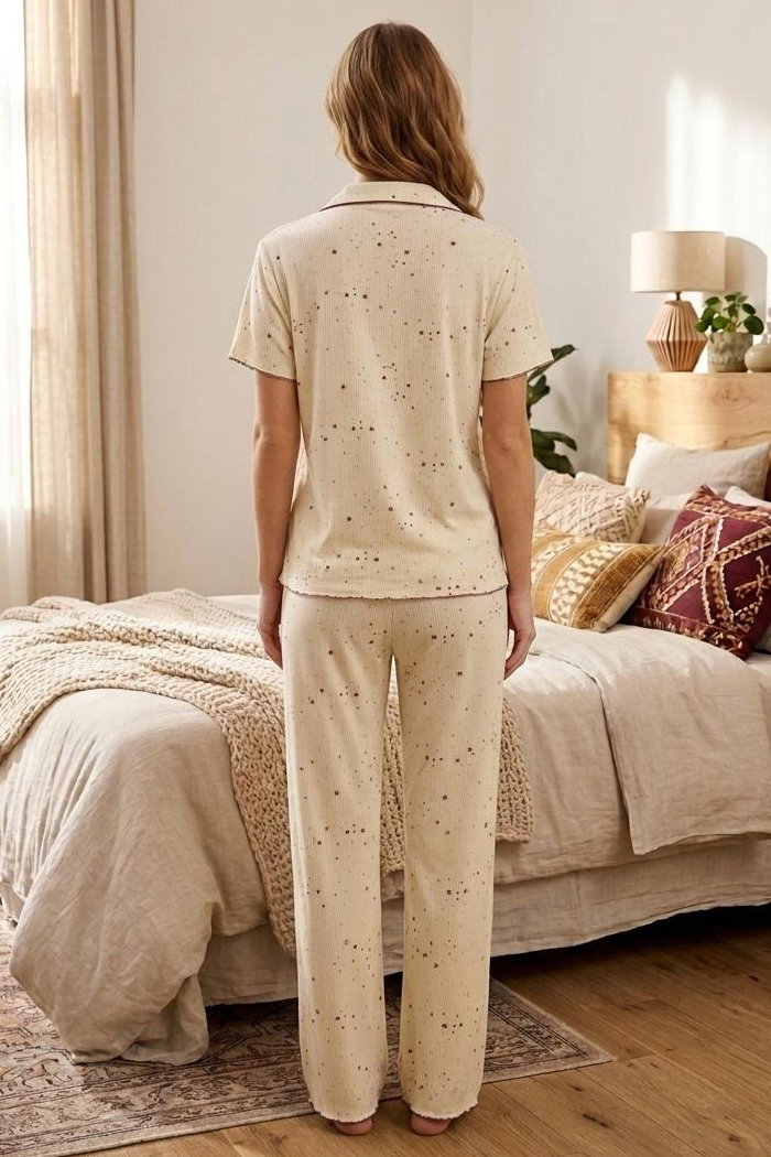 Desenli Fiyonklu Pijama Takımı Sari - 28791-SARI - 3