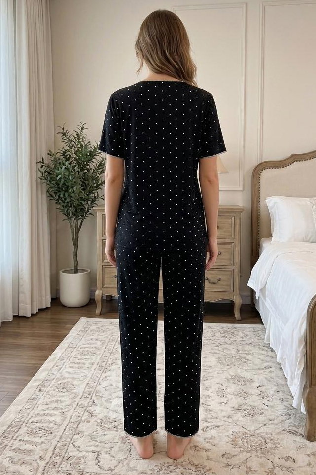 Desenli Fiyonklu Pijama Takımı Siyah - 28793-SIYAH - 2