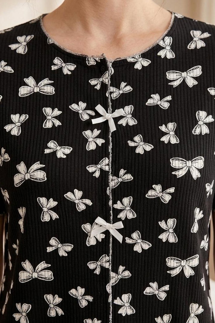 Desenli Fiyonklu Pijama Takımı Siyah - 28797-SIYAH - 2