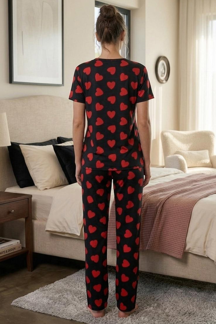 Desenli Fiyonklu Pijama Takımı Siyah - 28804-SIYAH - 2