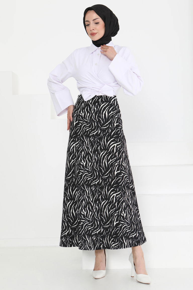 Desenli Kiloş Etek - 27238 - TOFİSA