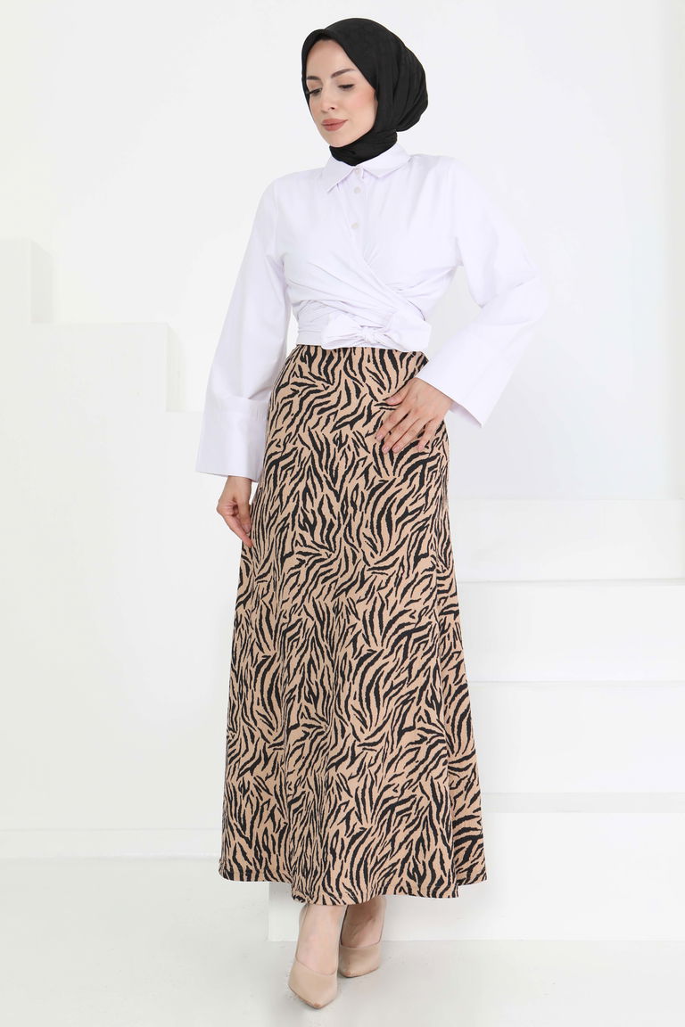 Desenli Kiloş Etek - 27238 - TOFİSA