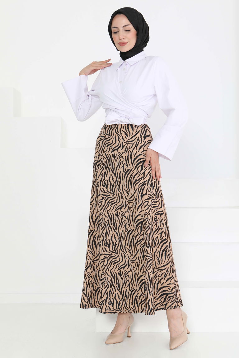 Desenli Kiloş Etek - 27238 - TOFİSA