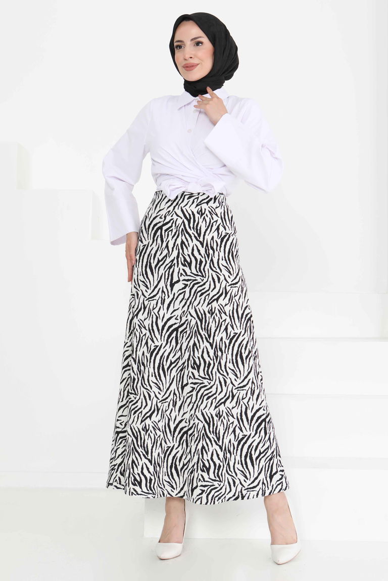 Desenli Kiloş Etek Beyaz - 27238 - TOFİSA