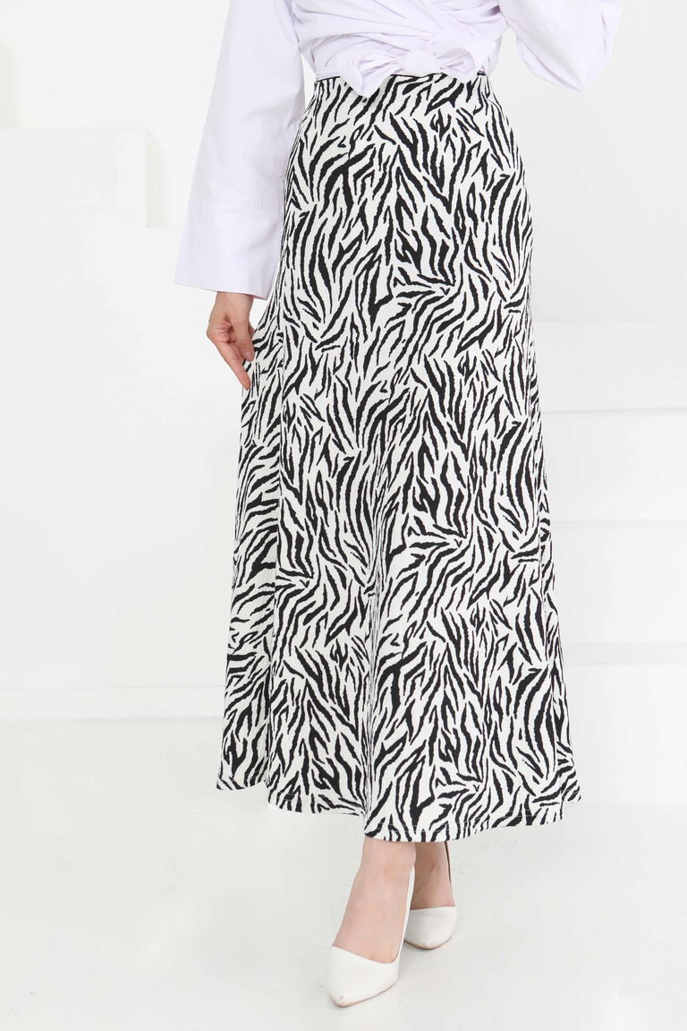 Desenli Kiloş Etek Beyaz - 27238 - TOFİSA