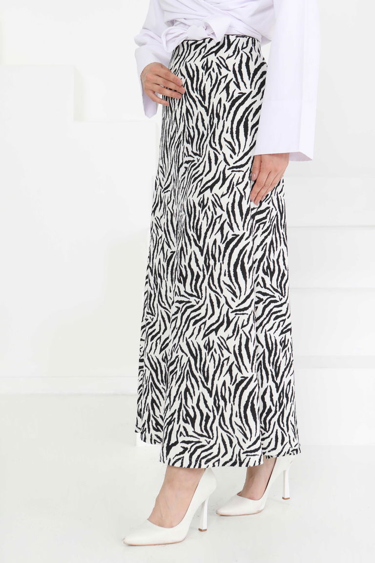 Desenli Kiloş Etek Beyaz - 27238 - TOFİSA