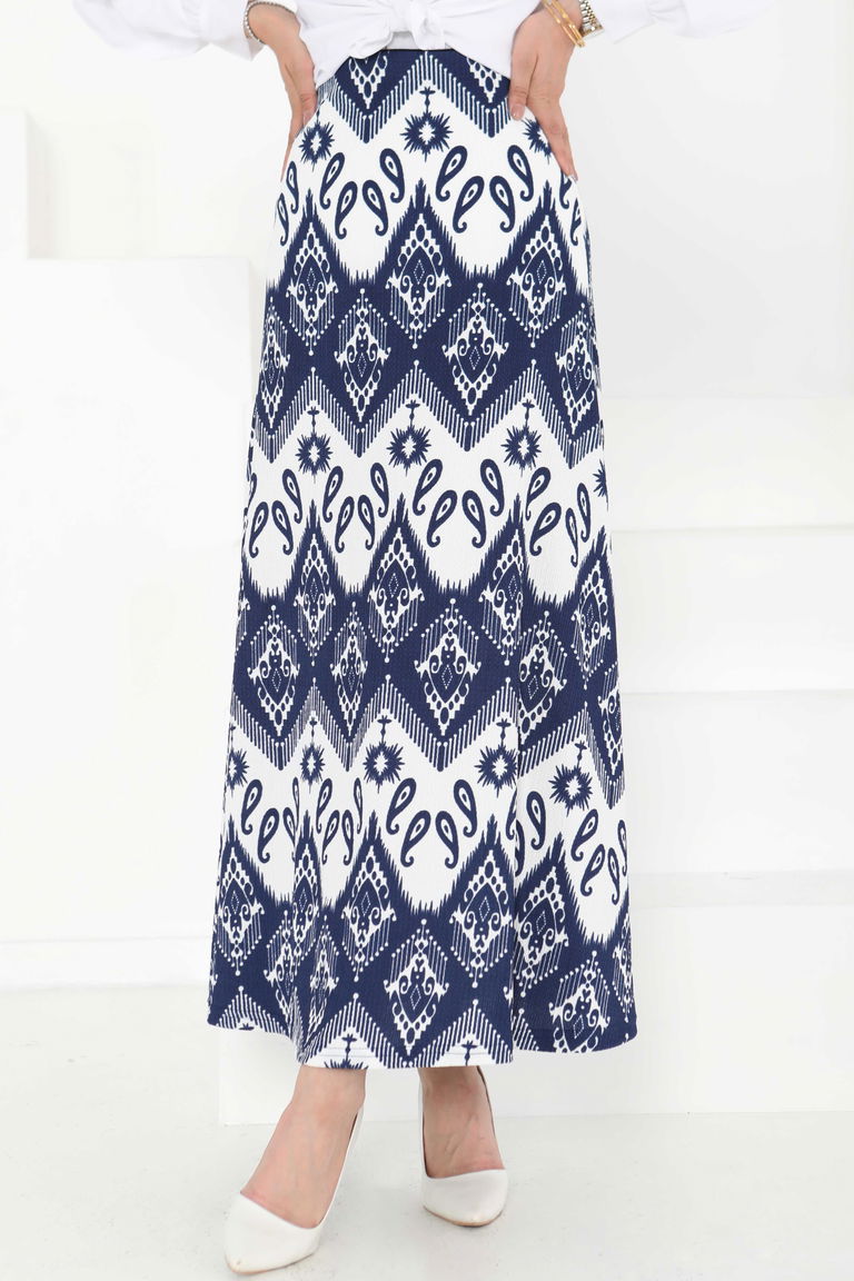 Desenli Kiloş Etek Lacivert - 27130 - TOFİSA