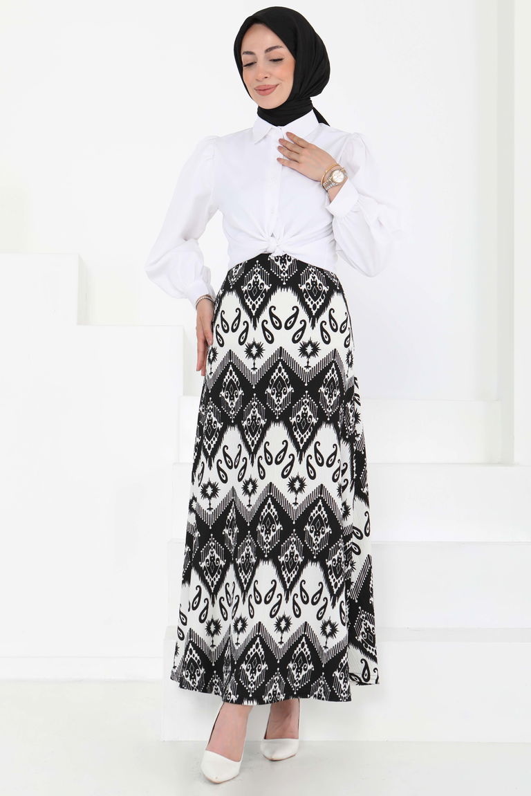 Desenli Kiloş Etek Siyah - 27130 - TOFİSA