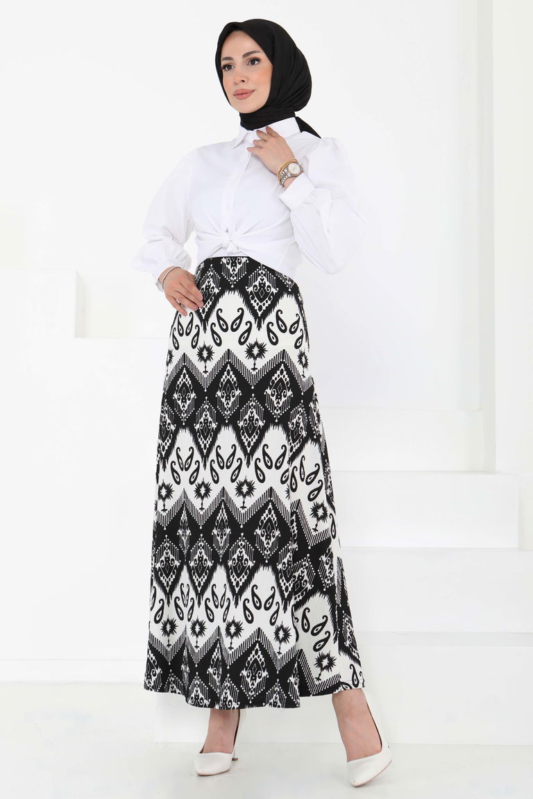 Desenli Kiloş Etek Siyah - 27130 - TOFİSA