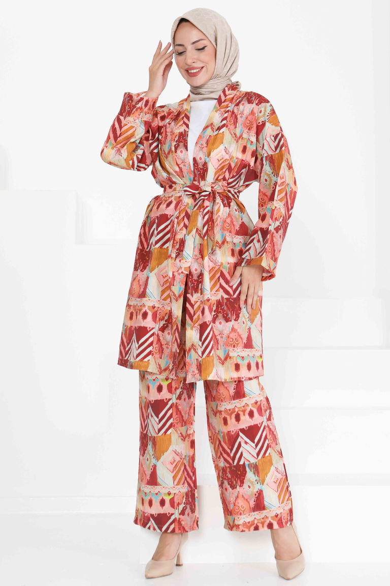 Desenli Kimono İkili Takım - 27436 - TOFİSA