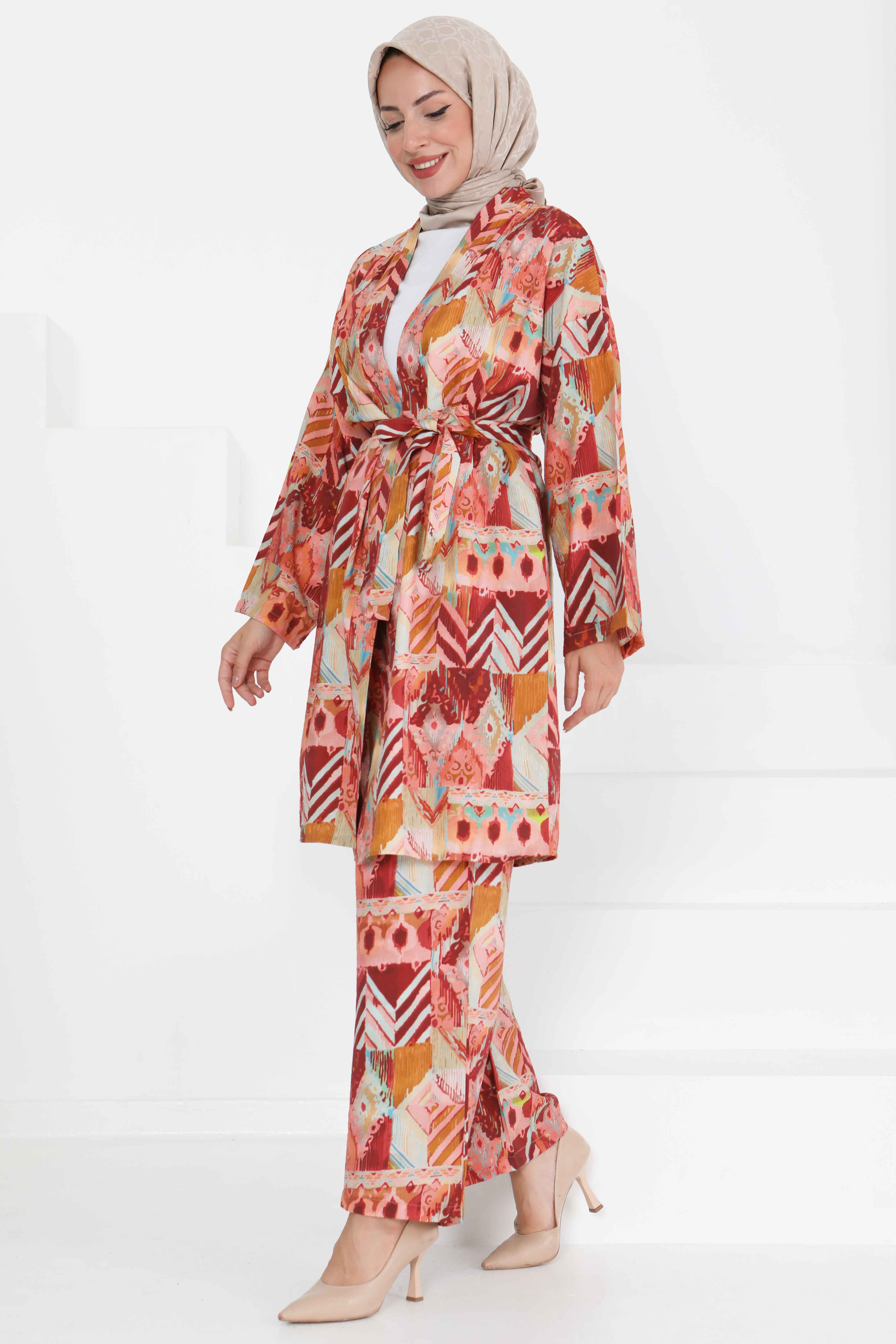 Desenli Kimono İkili Takım - 27436 - 4