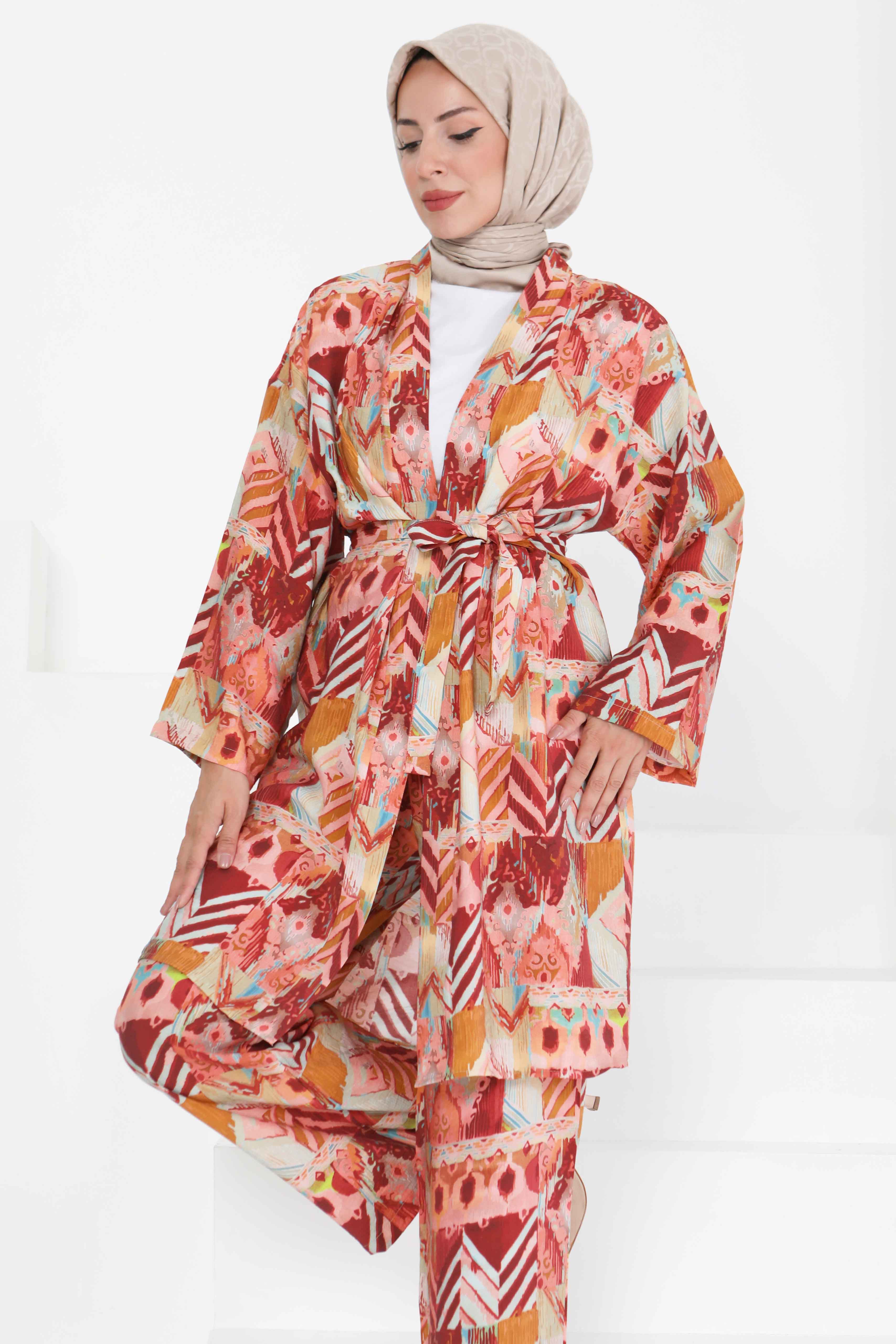 Desenli Kimono İkili Takım - 27436 - 5