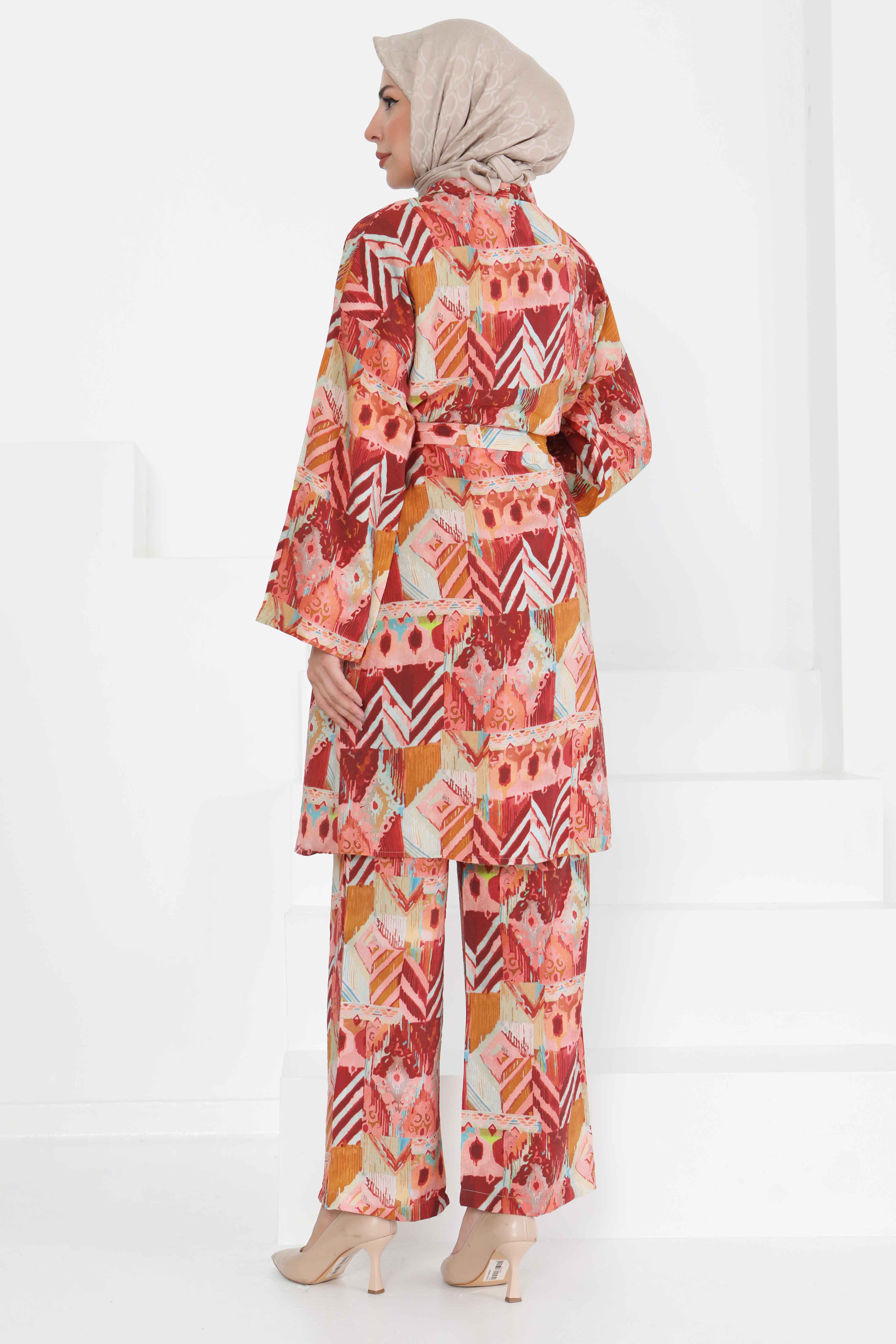Desenli Kimono İkili Takım - 27436 - 6