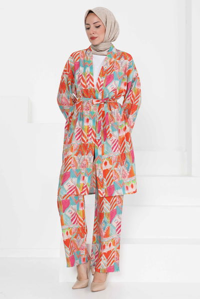 Desenli Kimono İkili Takım - 27436 