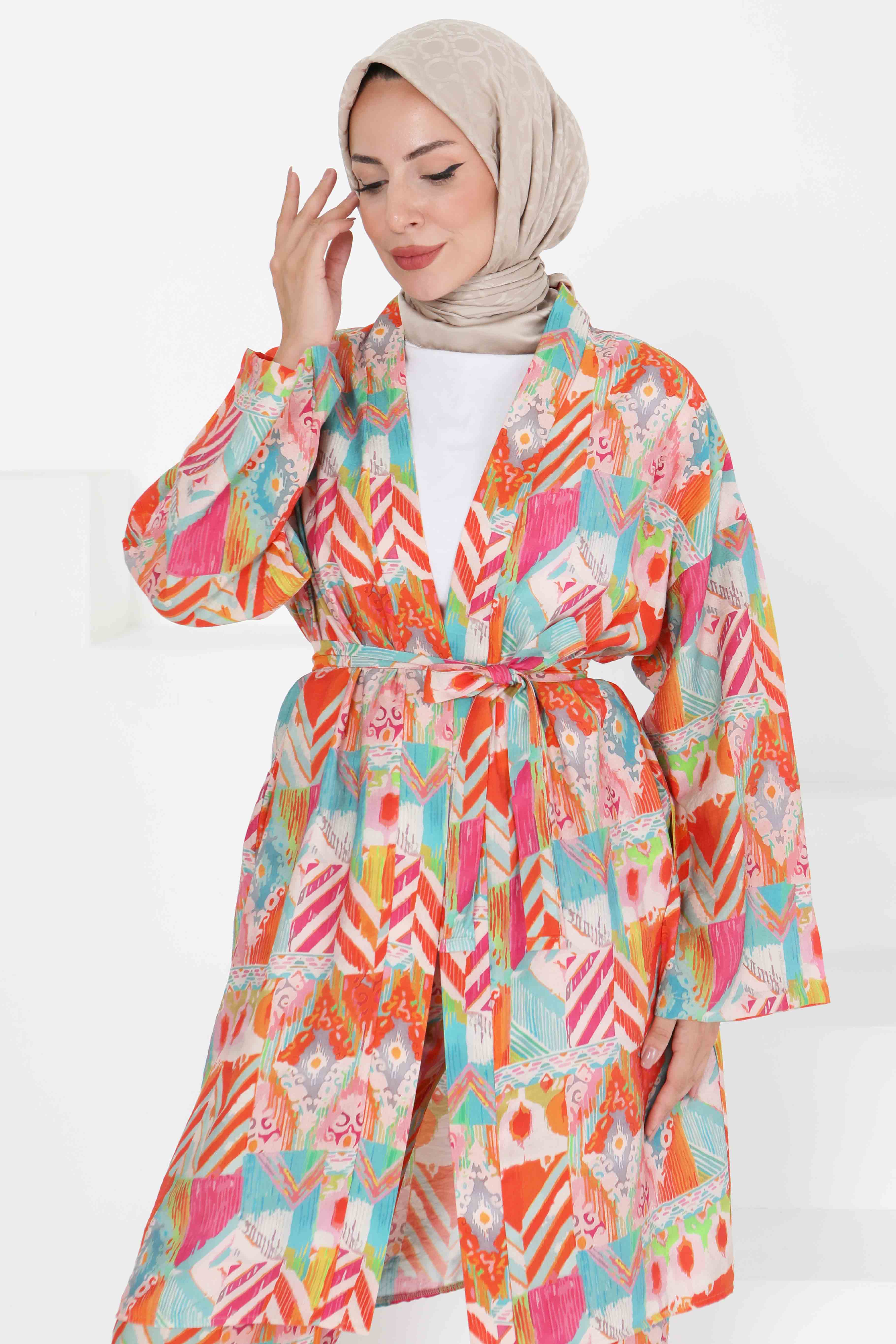 Desenli Kimono İkili Takım - 27436 - 2