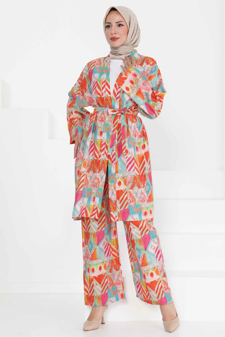 Desenli Kimono İkili Takım - 27436 - TOFİSA