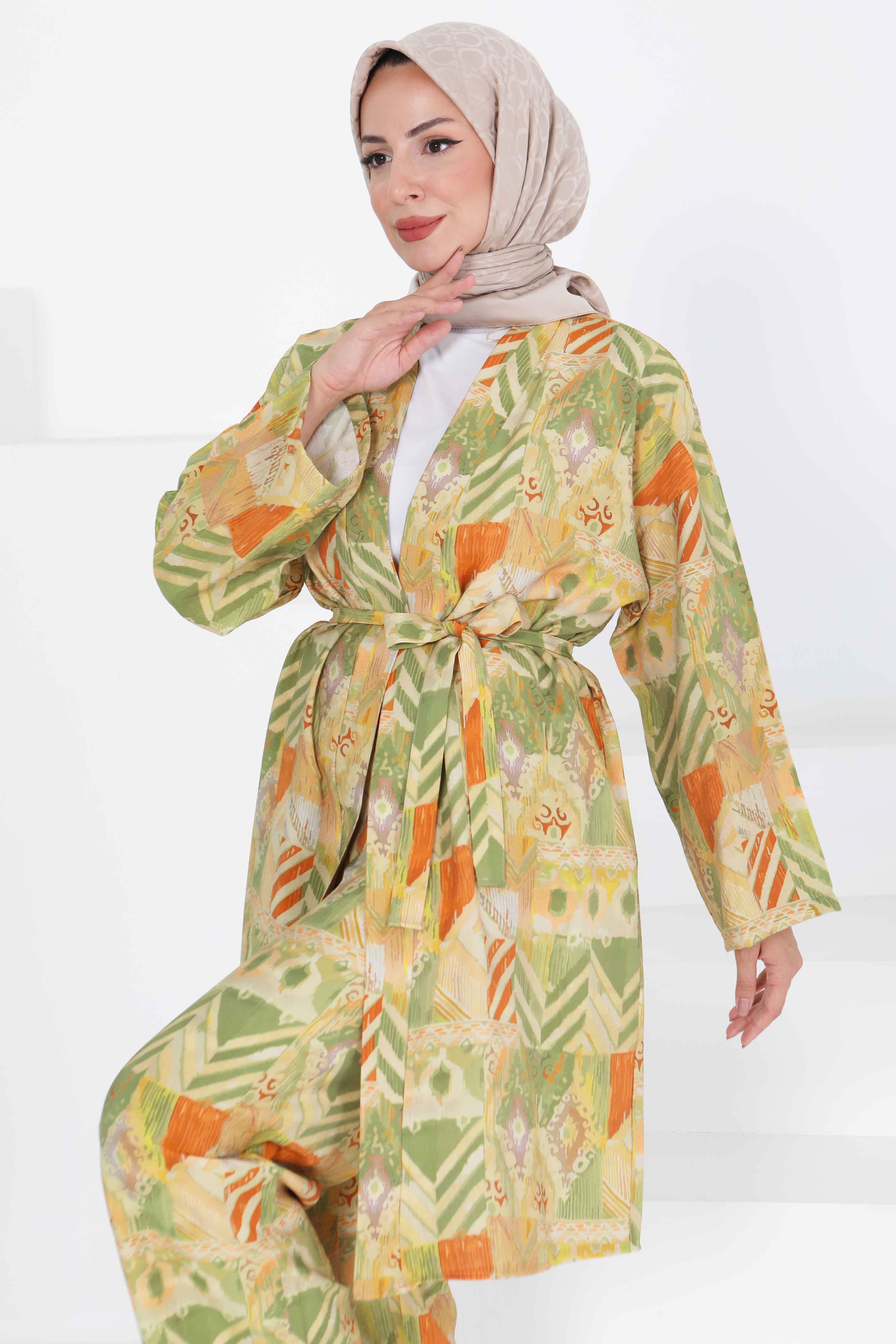 Desenli Kimono İkili Takım - 27436 - 1