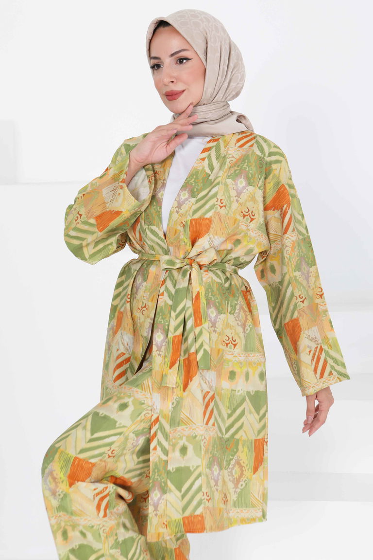 Desenli Kimono İkili Takım - 27436 - TOFİSA