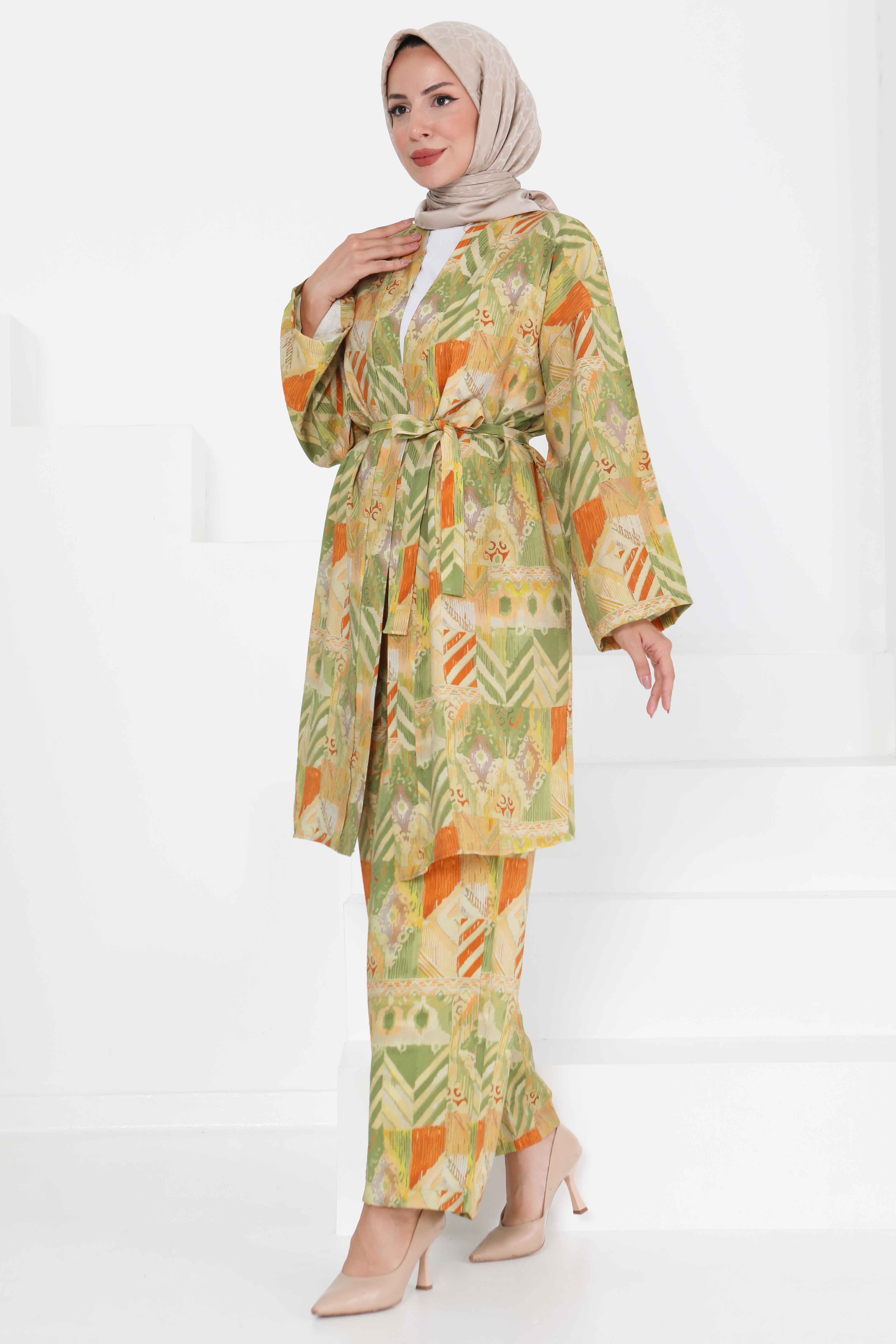 Desenli Kimono İkili Takım - 27436 - 2