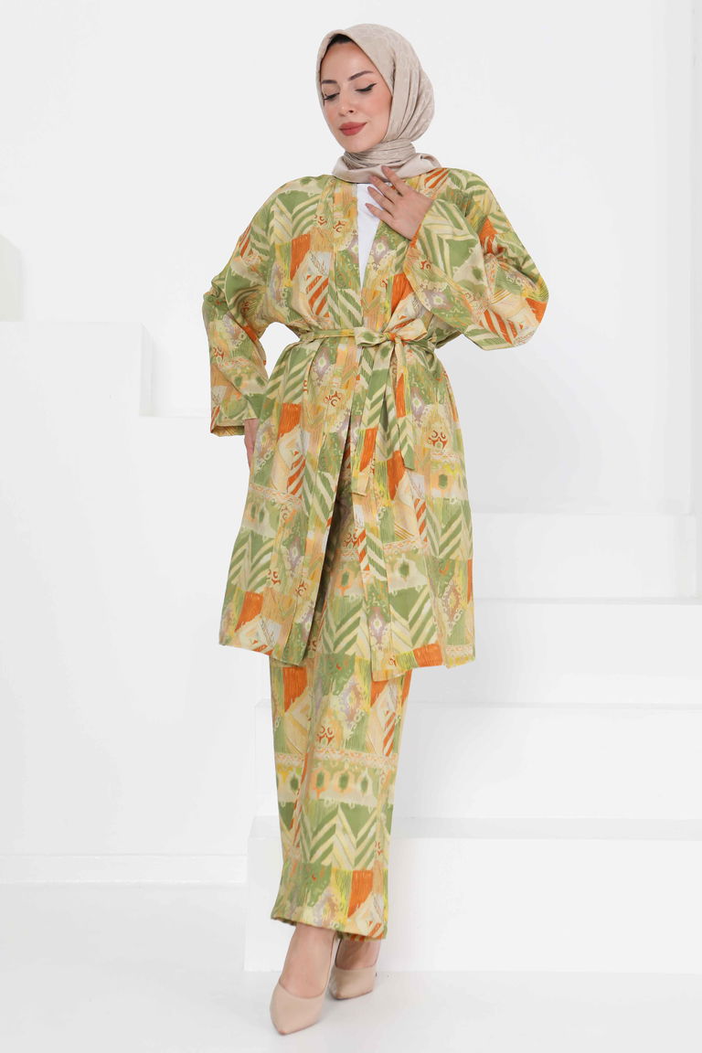 Desenli Kimono İkili Takım - 27436 - TOFİSA
