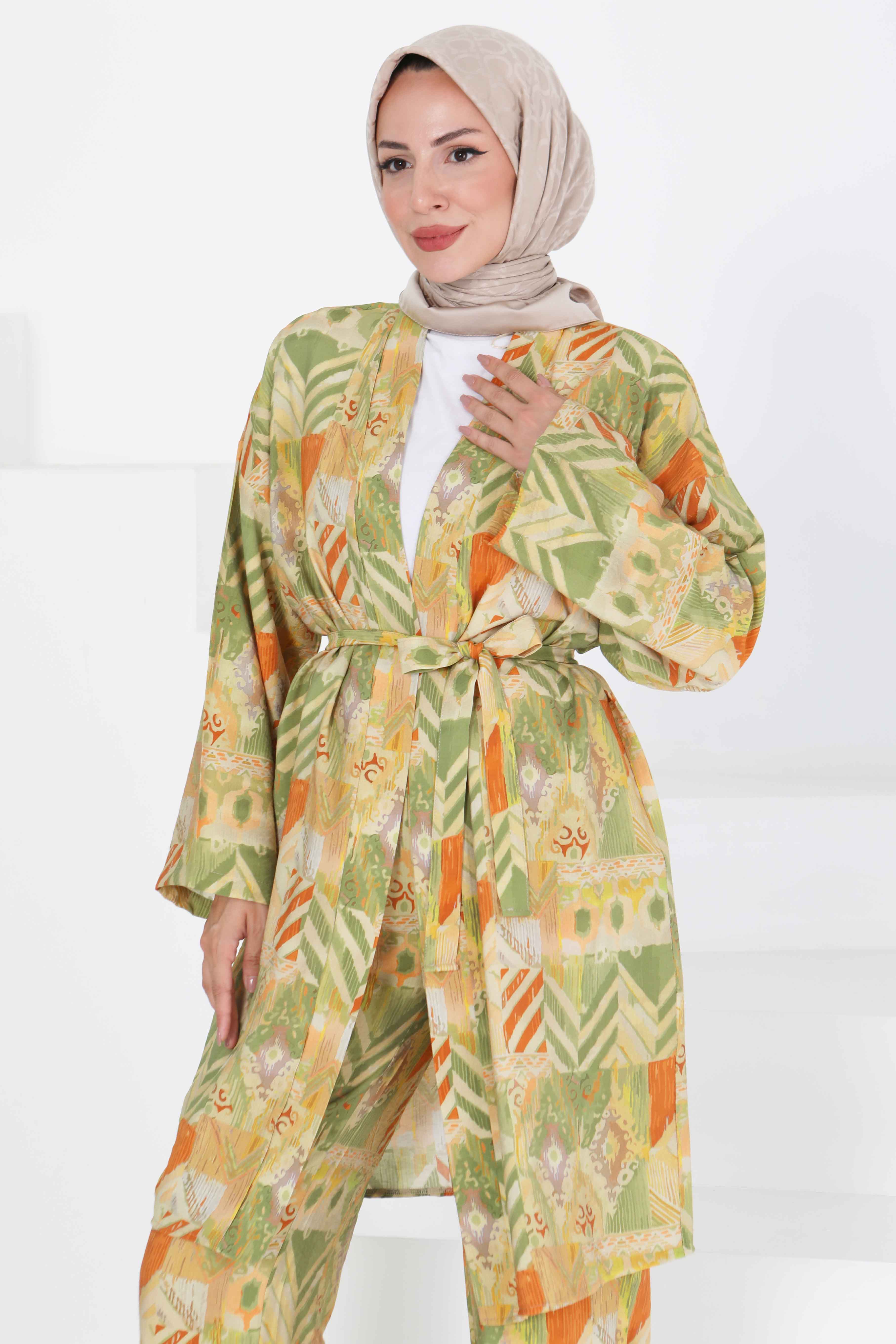 Desenli Kimono İkili Takım - 27436 - 4