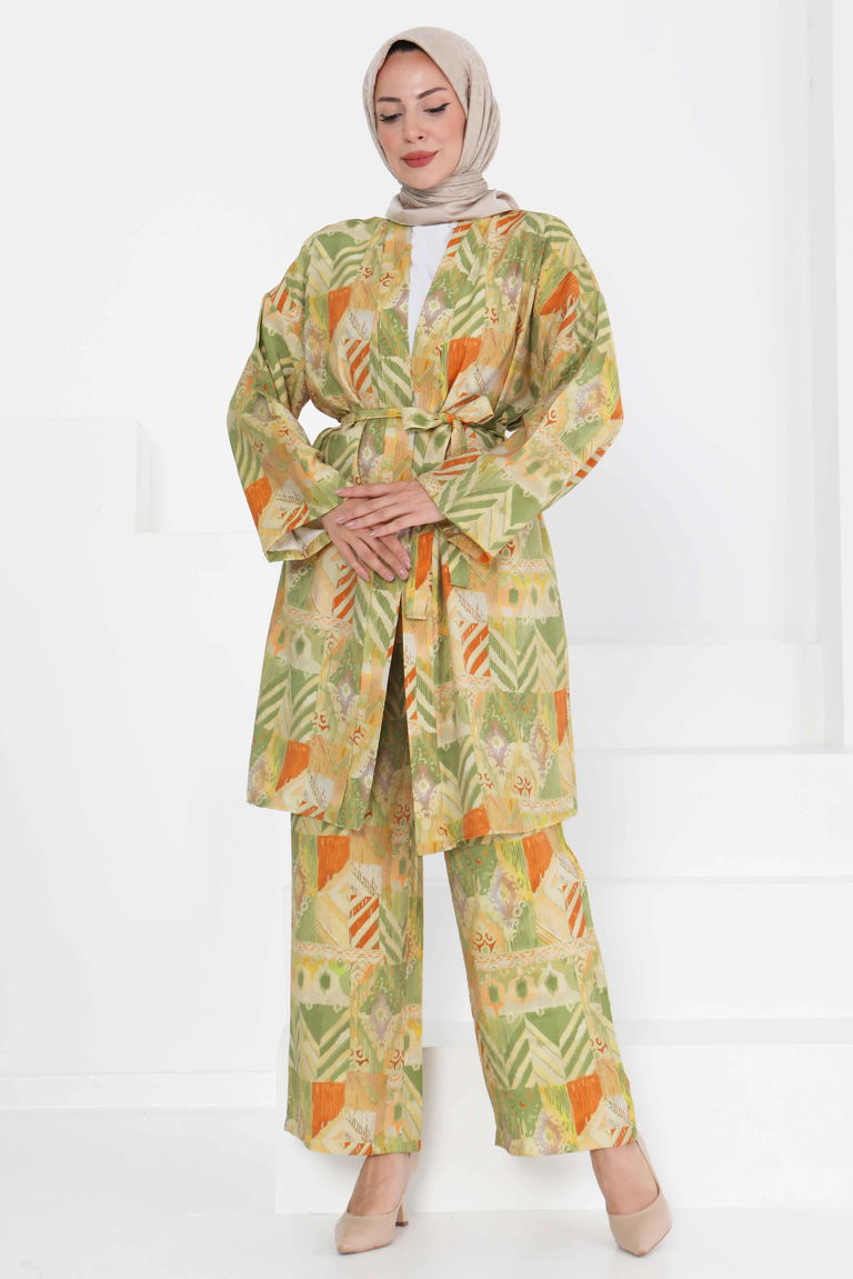 Desenli Kimono İkili Takım - 27436 - TOFİSA