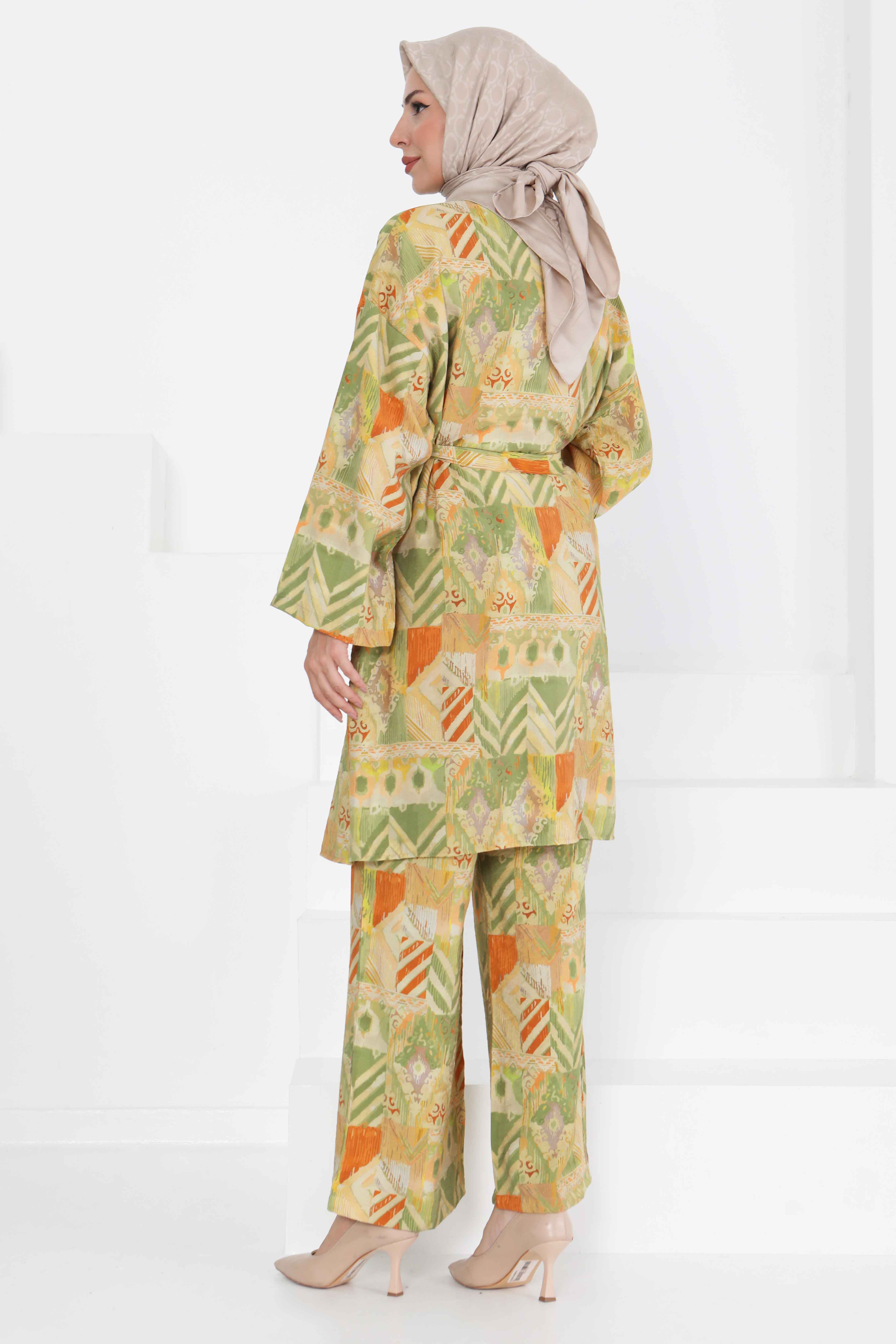 Desenli Kimono İkili Takım - 27436 - 6