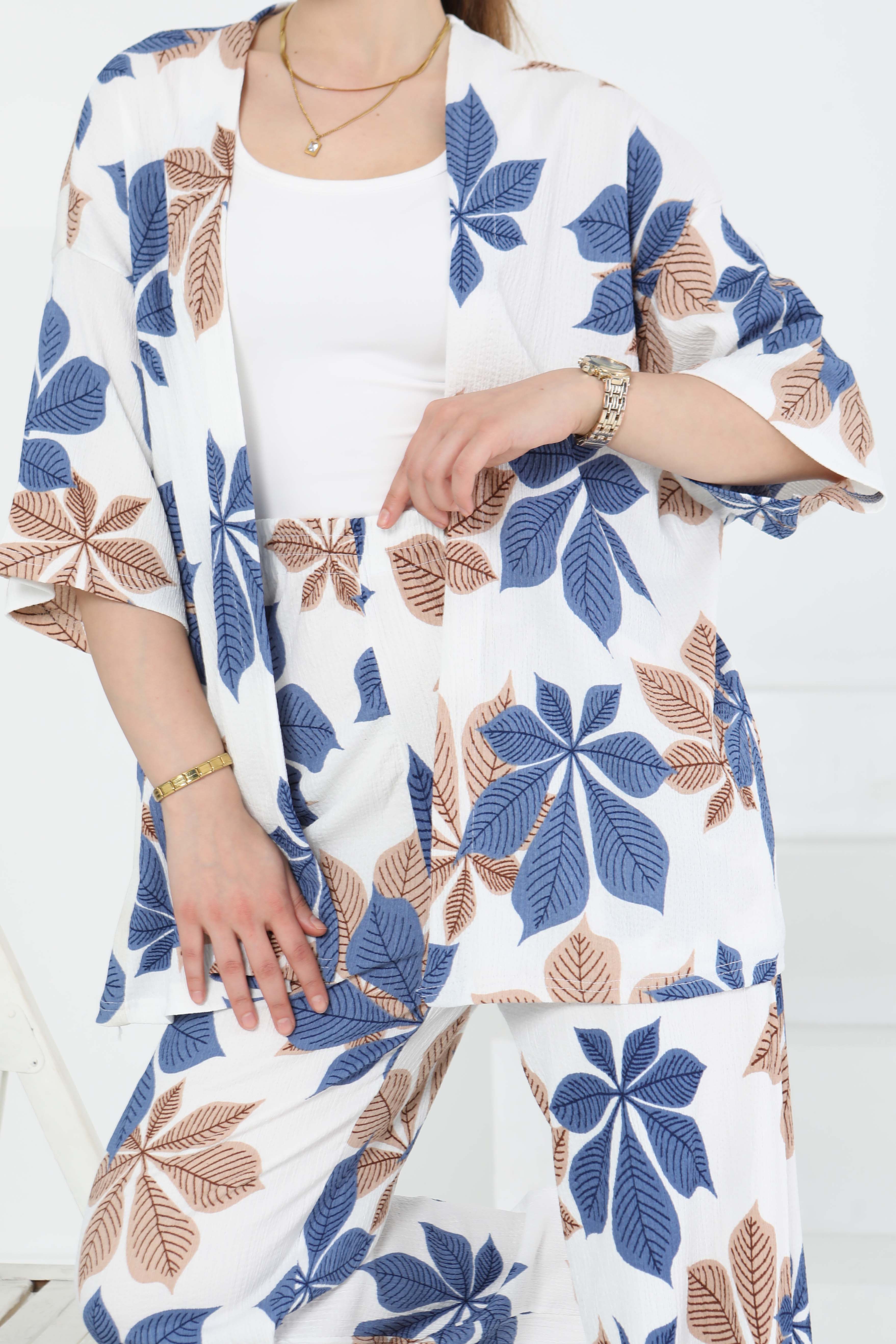 Desenli Kimono Takım - 27284 - 3