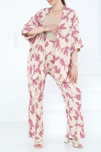 Desenli Kimono Takım Gül - 27285 