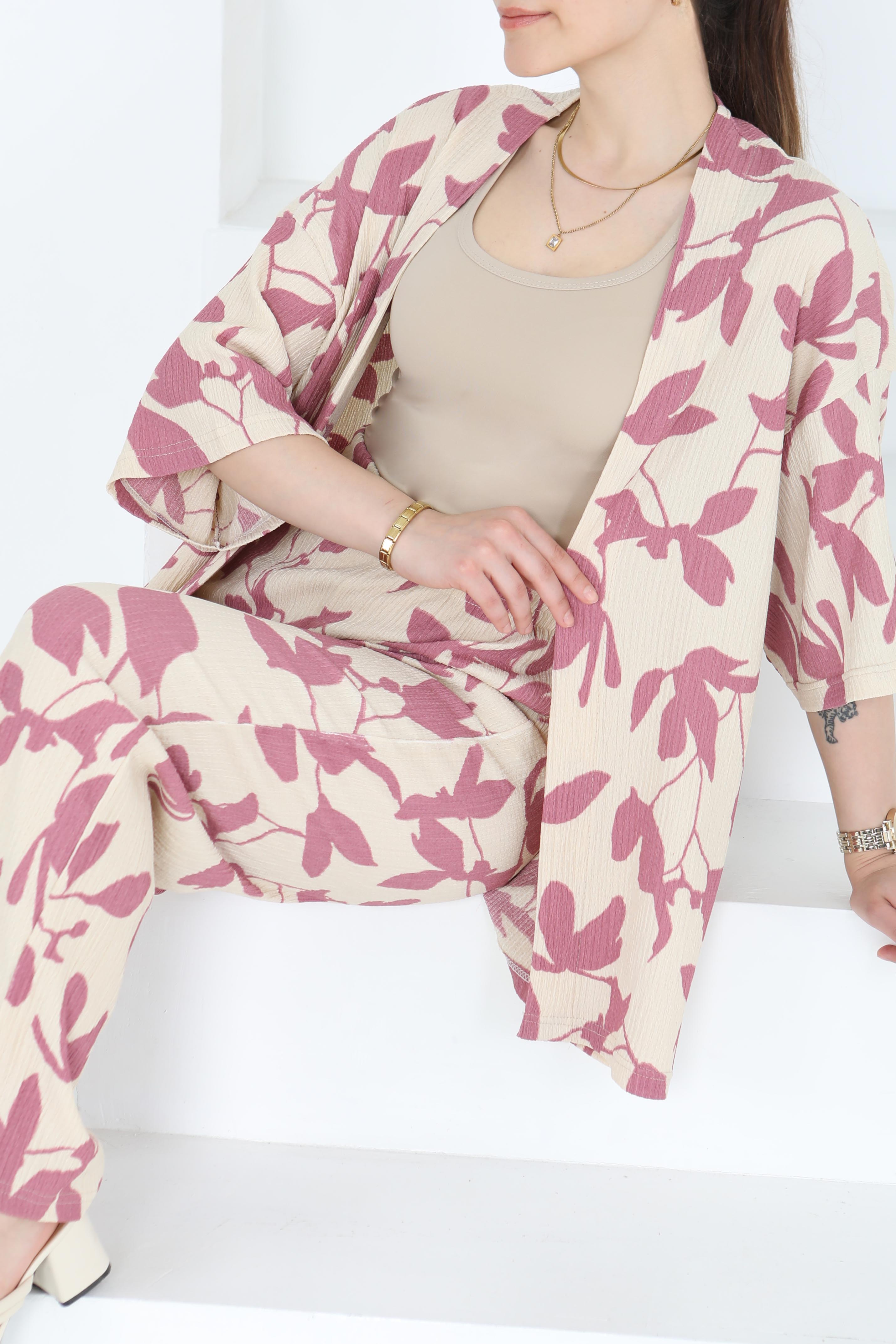 Desenli Kimono Takım Gül - 27285 - 2