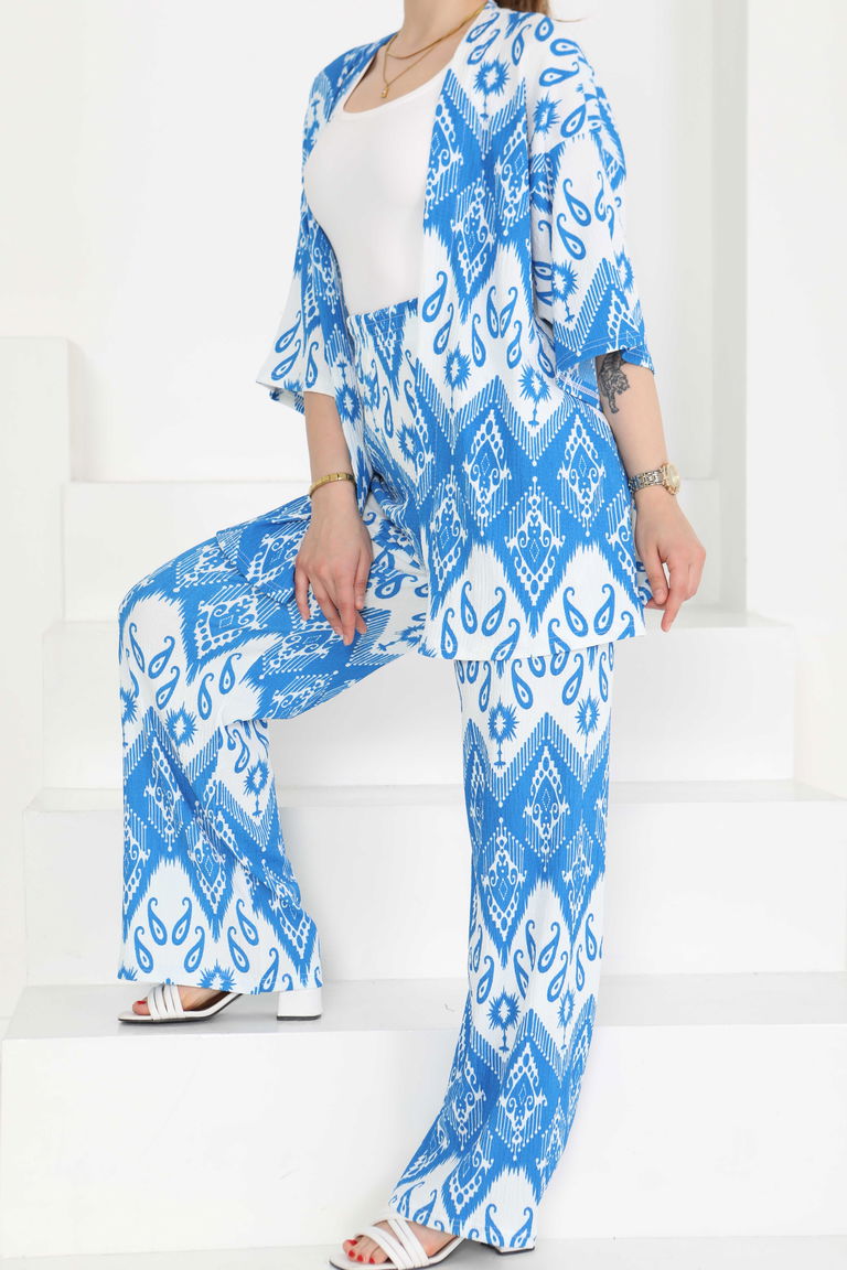 Desenli Kimono Takım - 27286 - TOFİSA