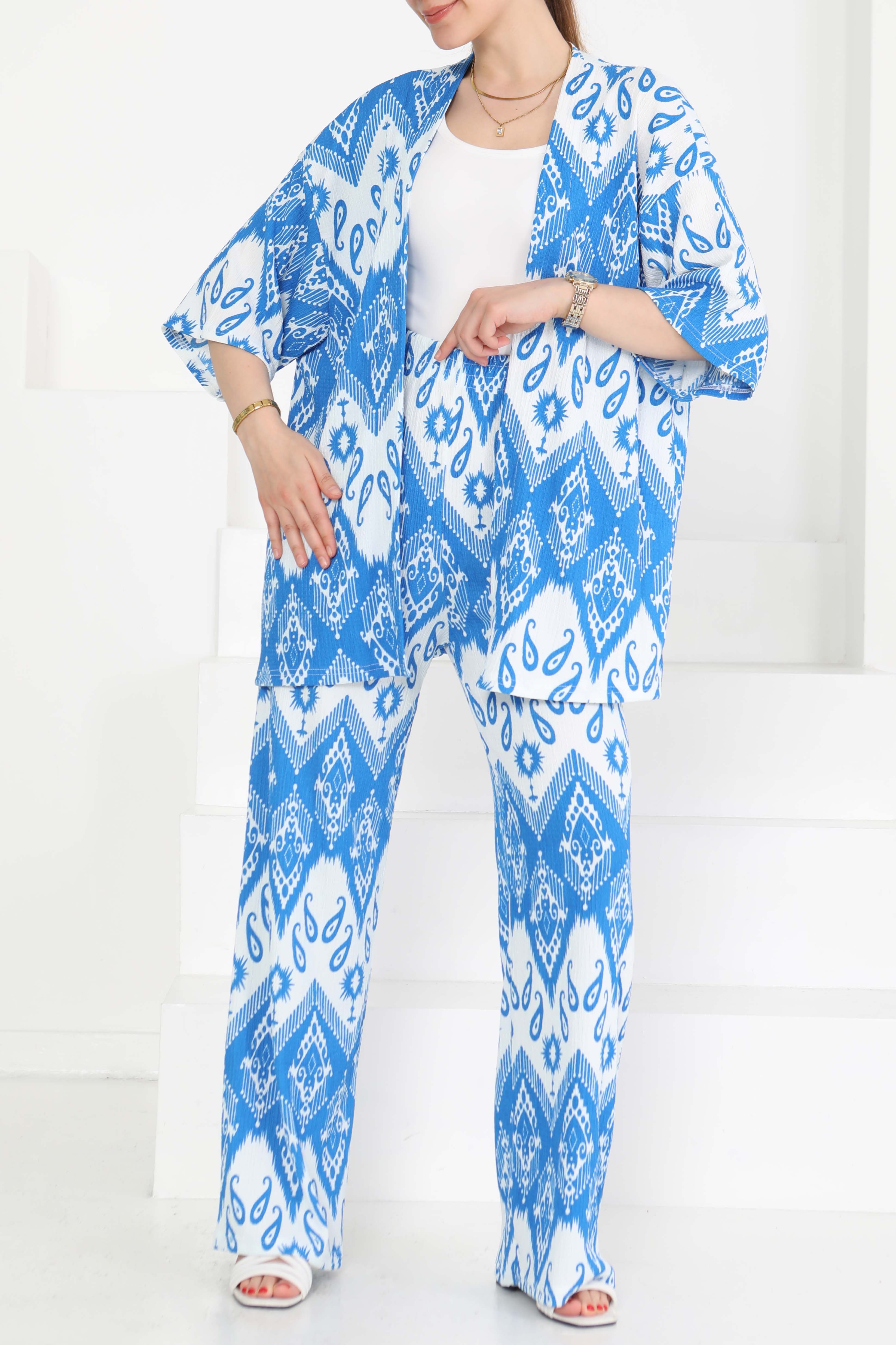 Desenli Kimono Takım - 27286 - 2