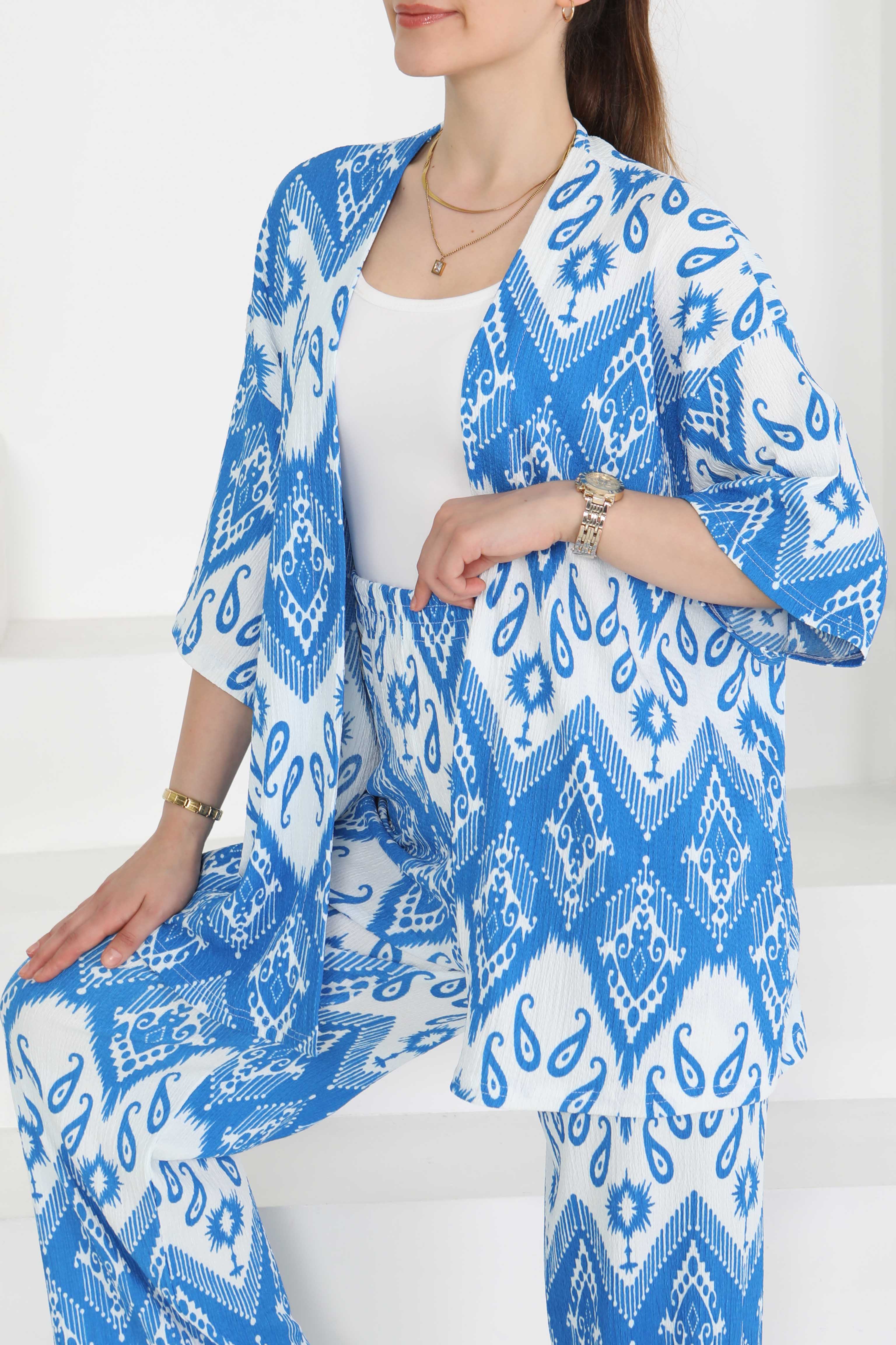 Desenli Kimono Takım - 27286 - 3