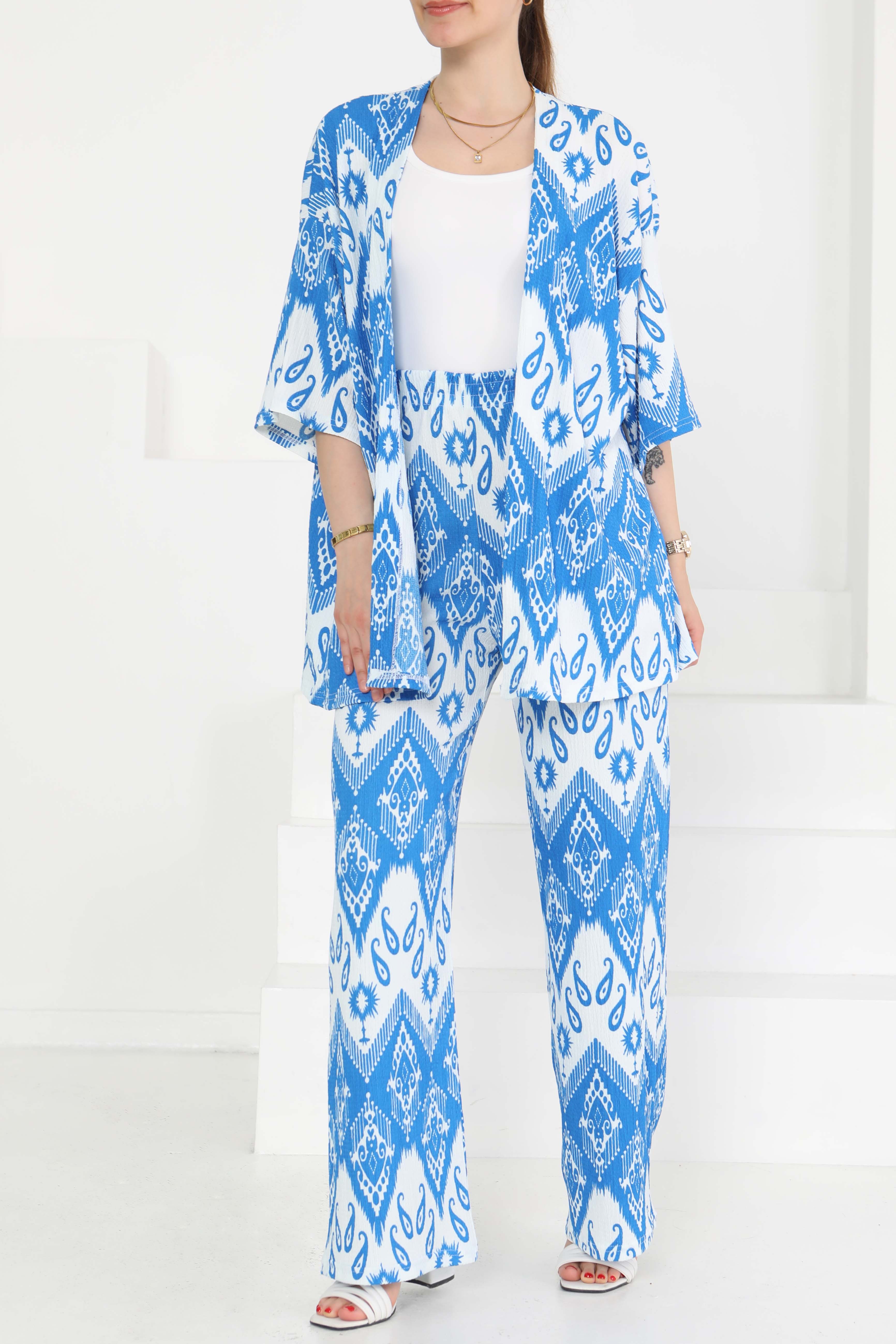 Desenli Kimono Takım - 27286 - 4