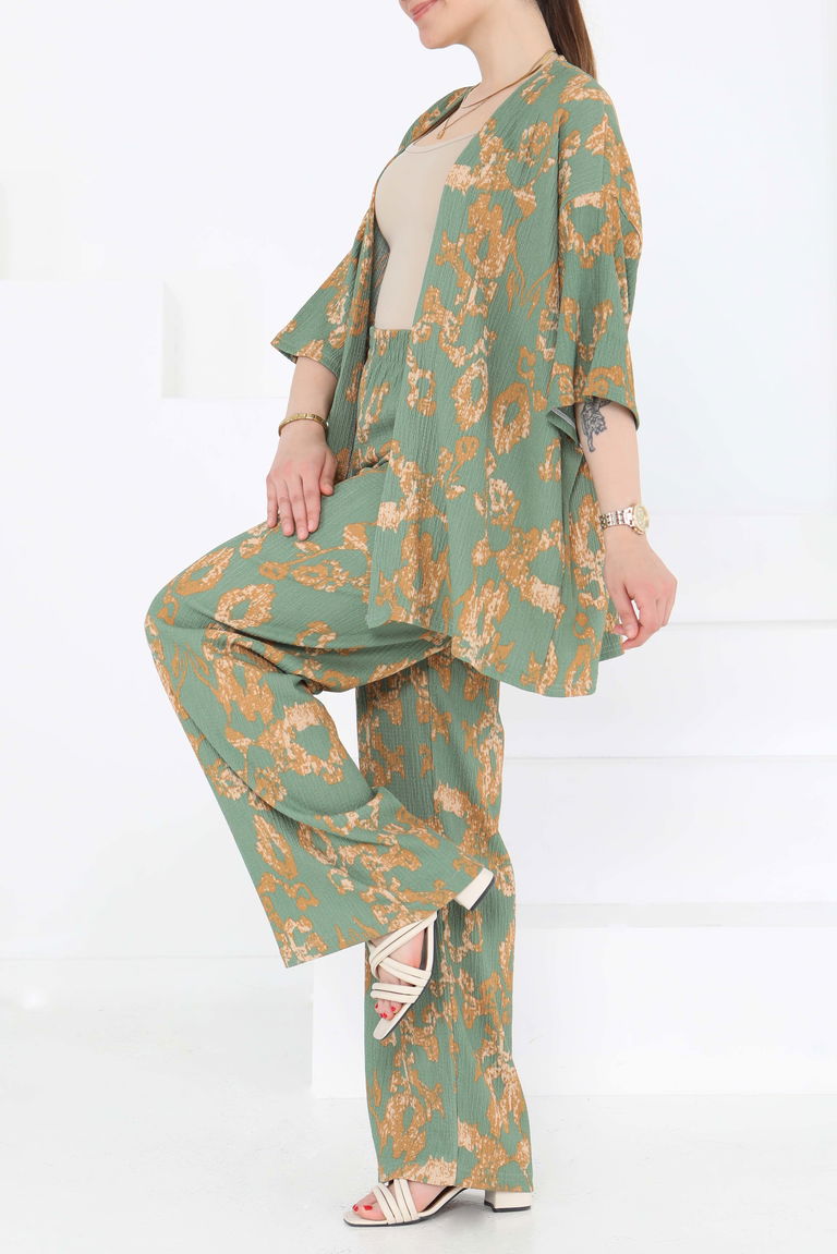 Desenli Kimono Takım - 27287 - TOFİSA