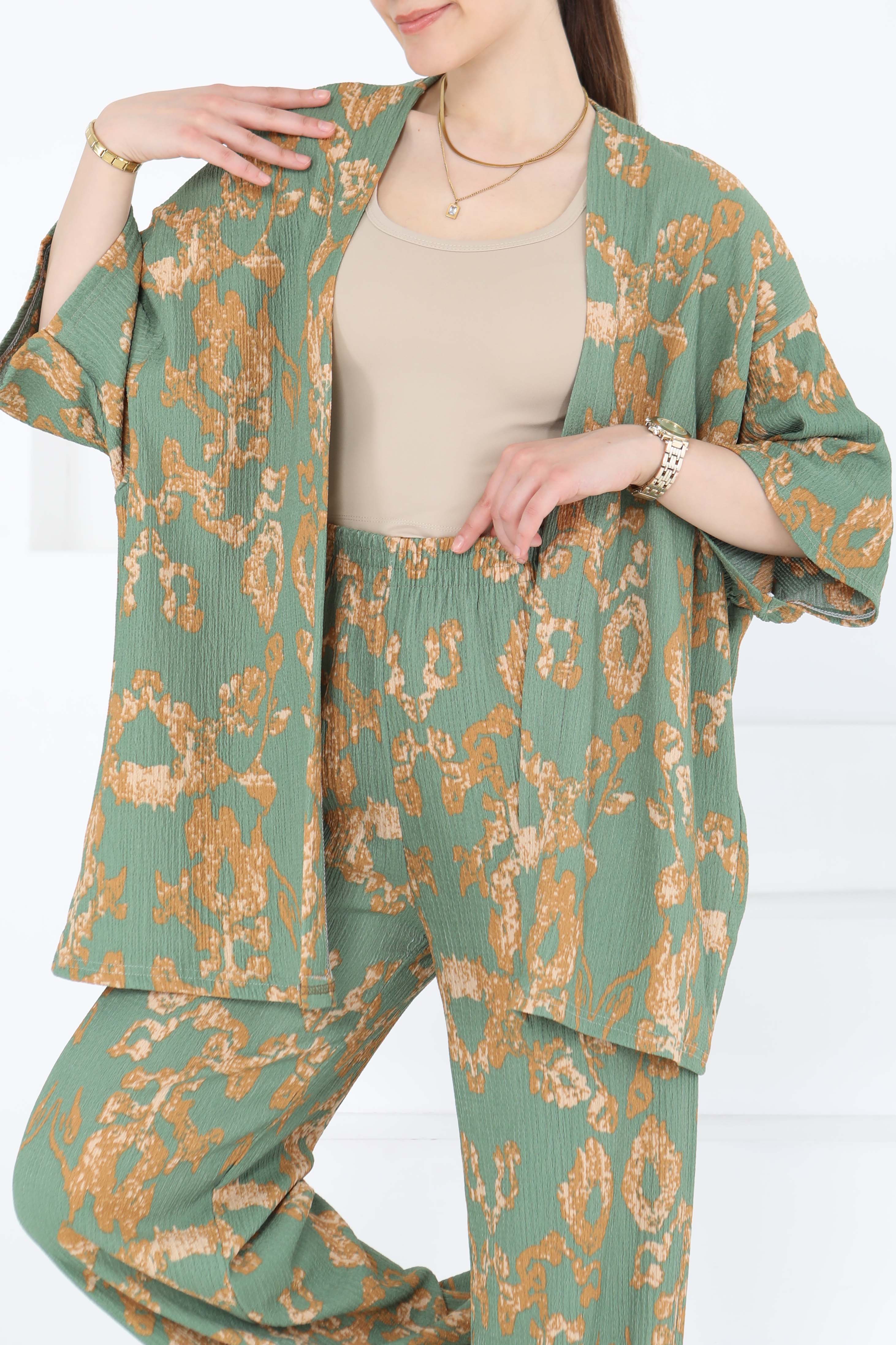 Desenli Kimono Takım - 27287 - 2