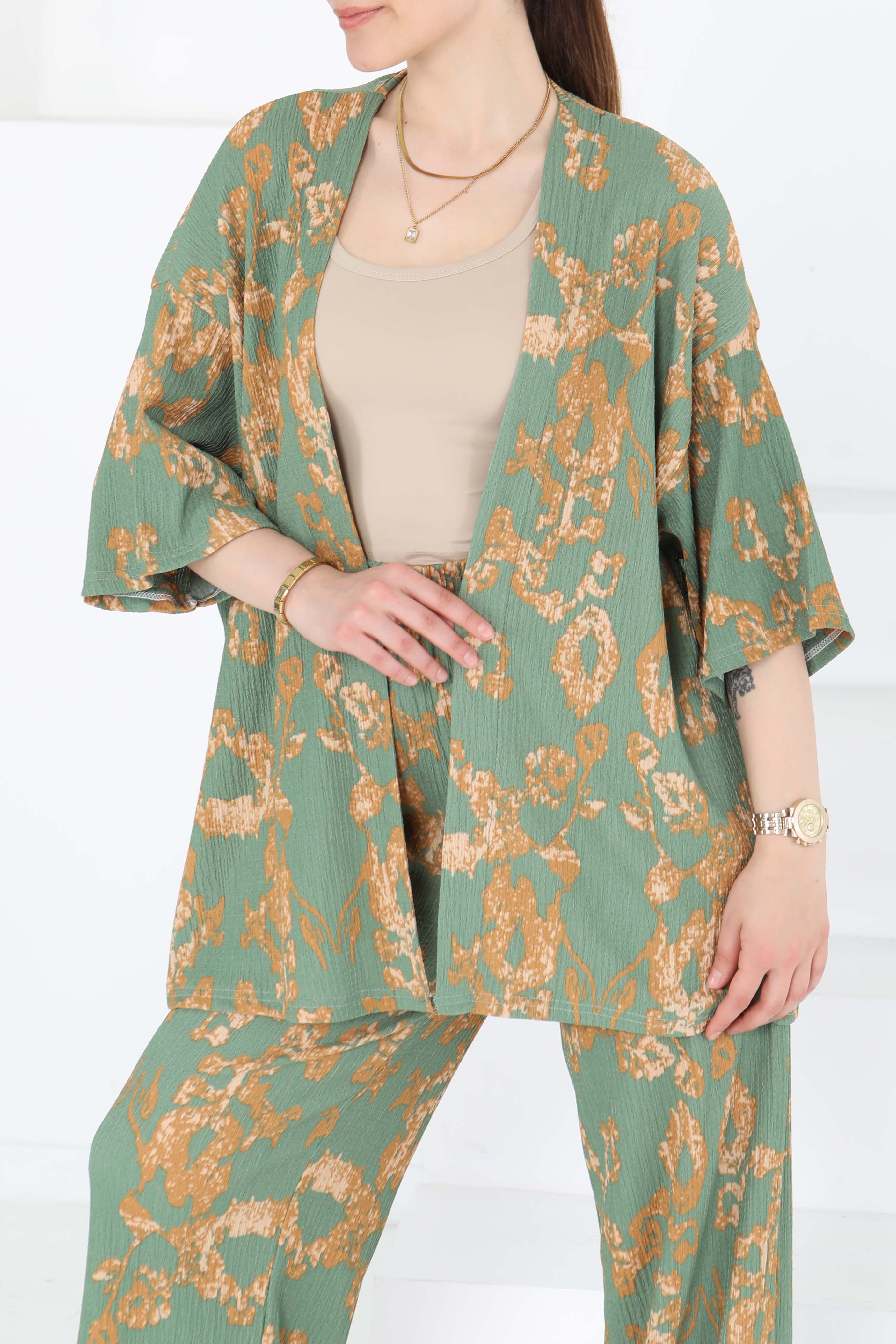 Desenli Kimono Takım - 27287 - 4