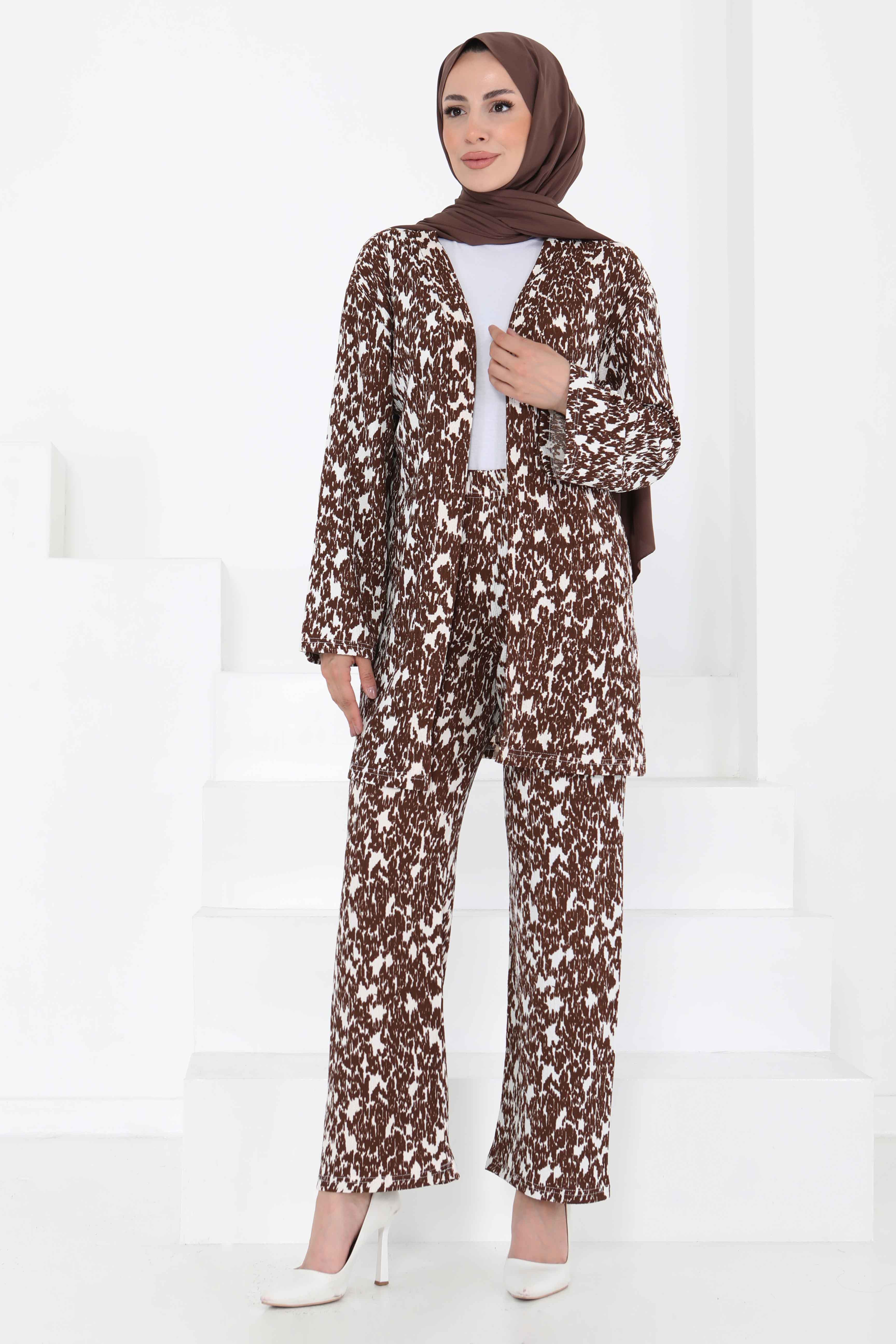 Desenli Kimono Takım - 27132 - 3