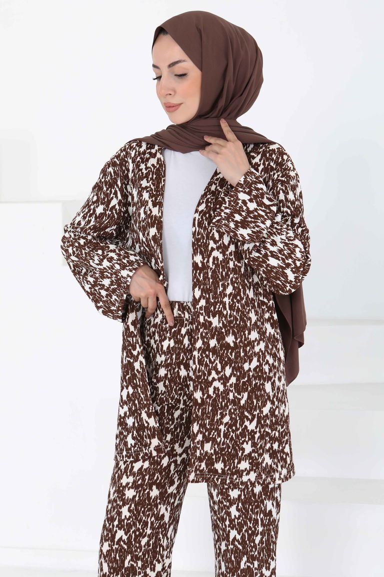 Desenli Kimono Takım - 27132 - TOFİSA
