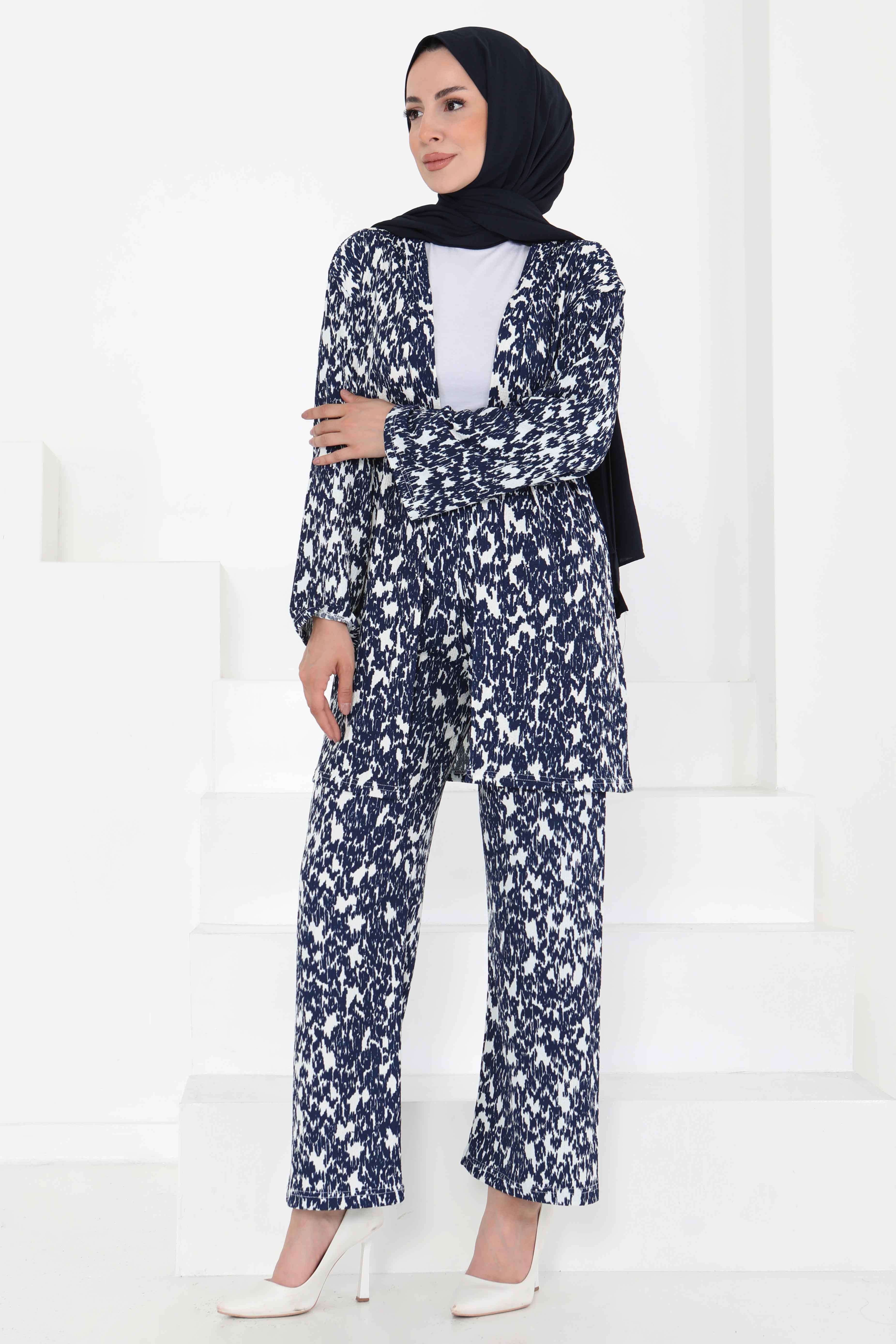 Desenli Kimono Takım - 27132 - 3