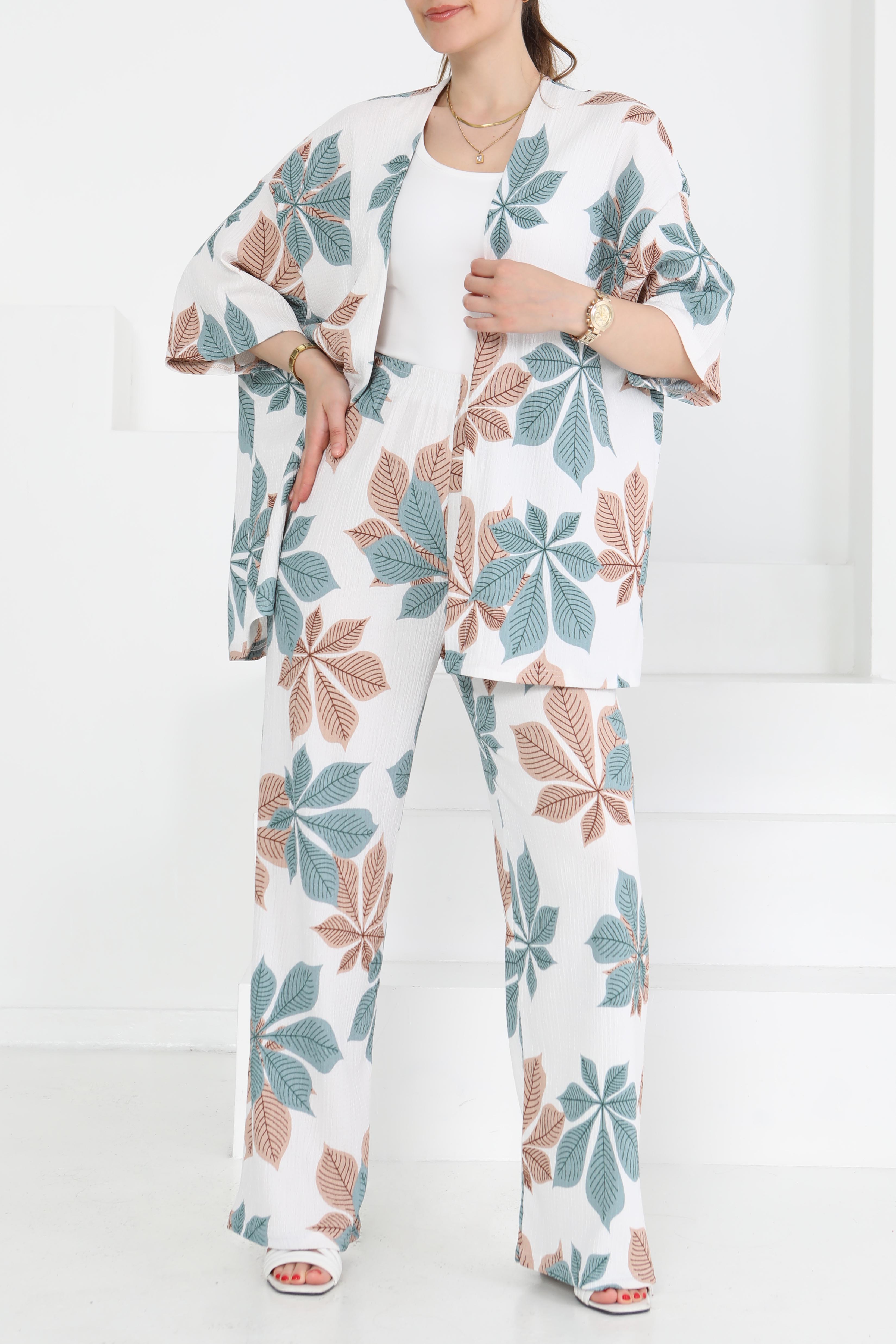 Desenli Kimono Takım - 27284 - 2